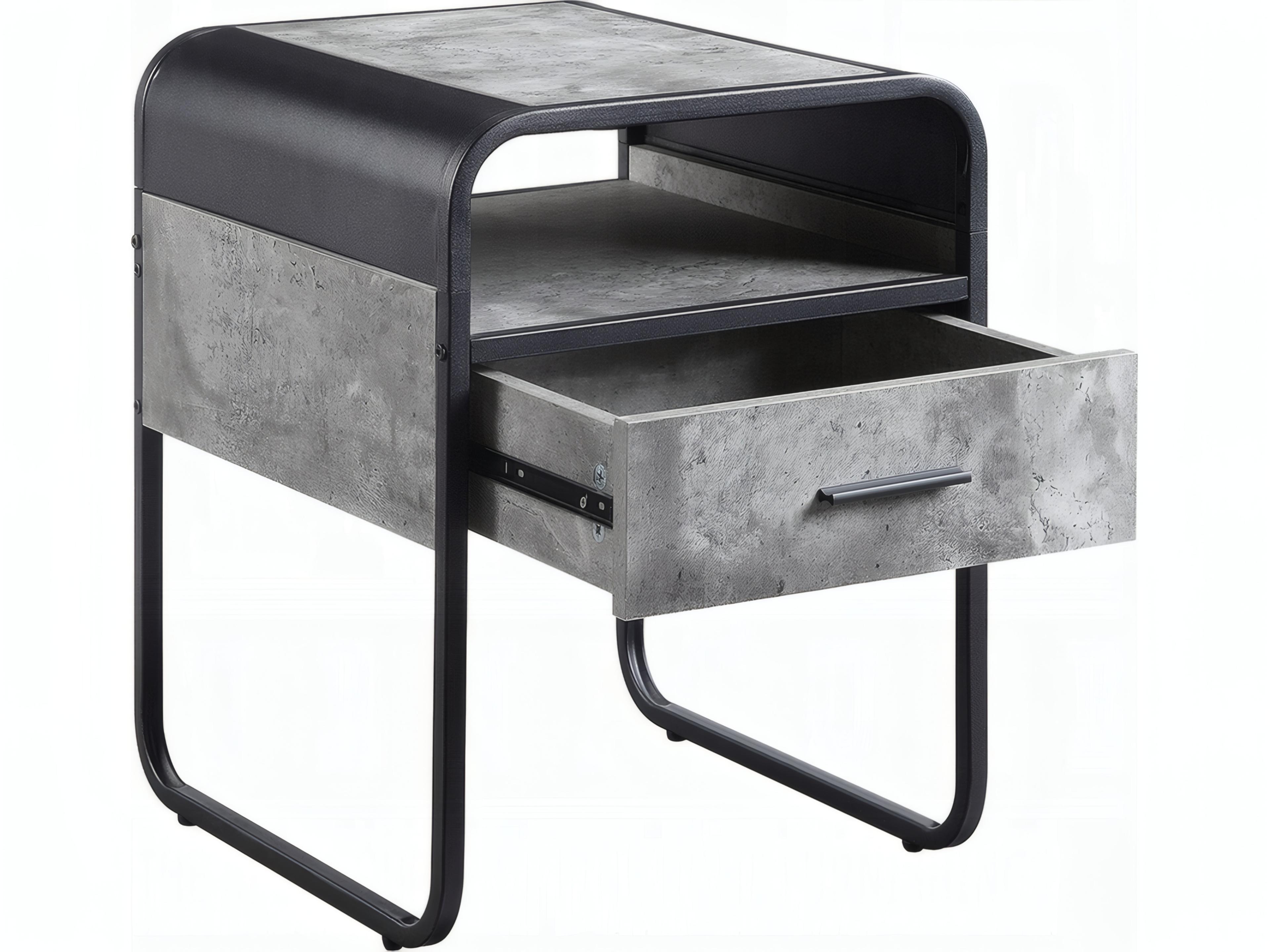 Acme Furniture Raziela Square Wood Concrete Gray Black End Table