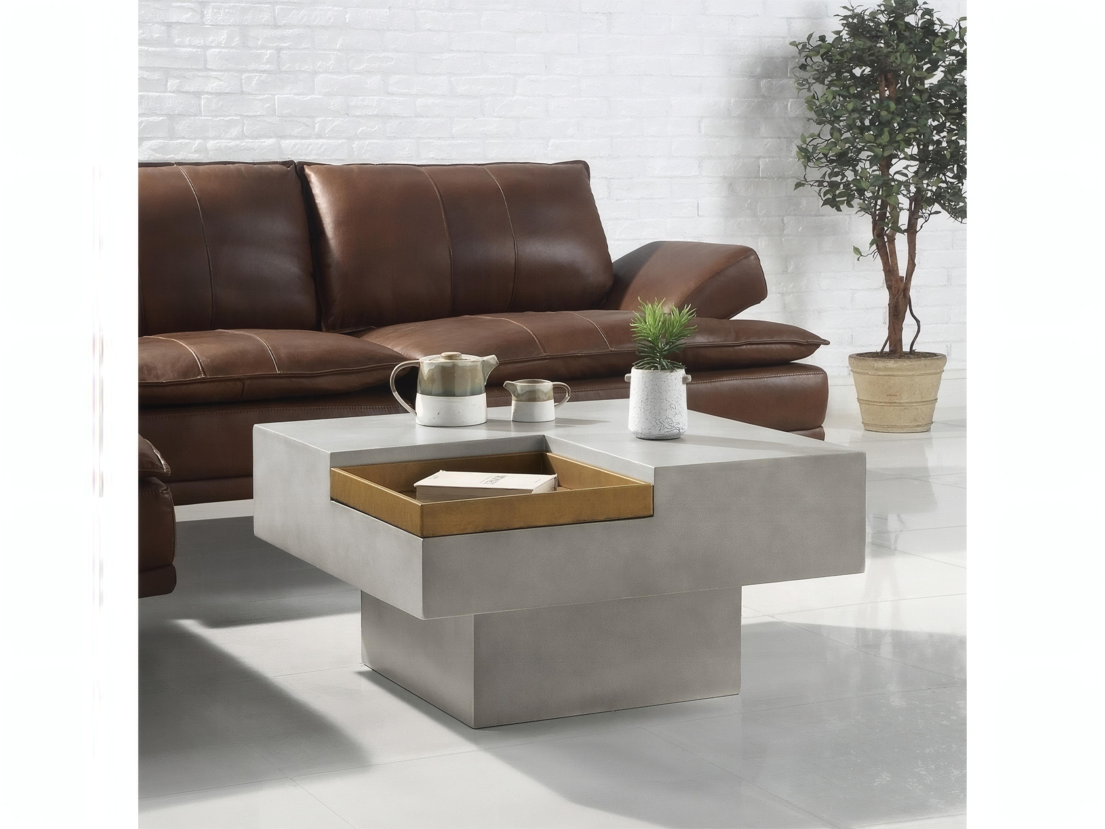 Acme Furniture Square Concrete Weathered Gray Coffee Table