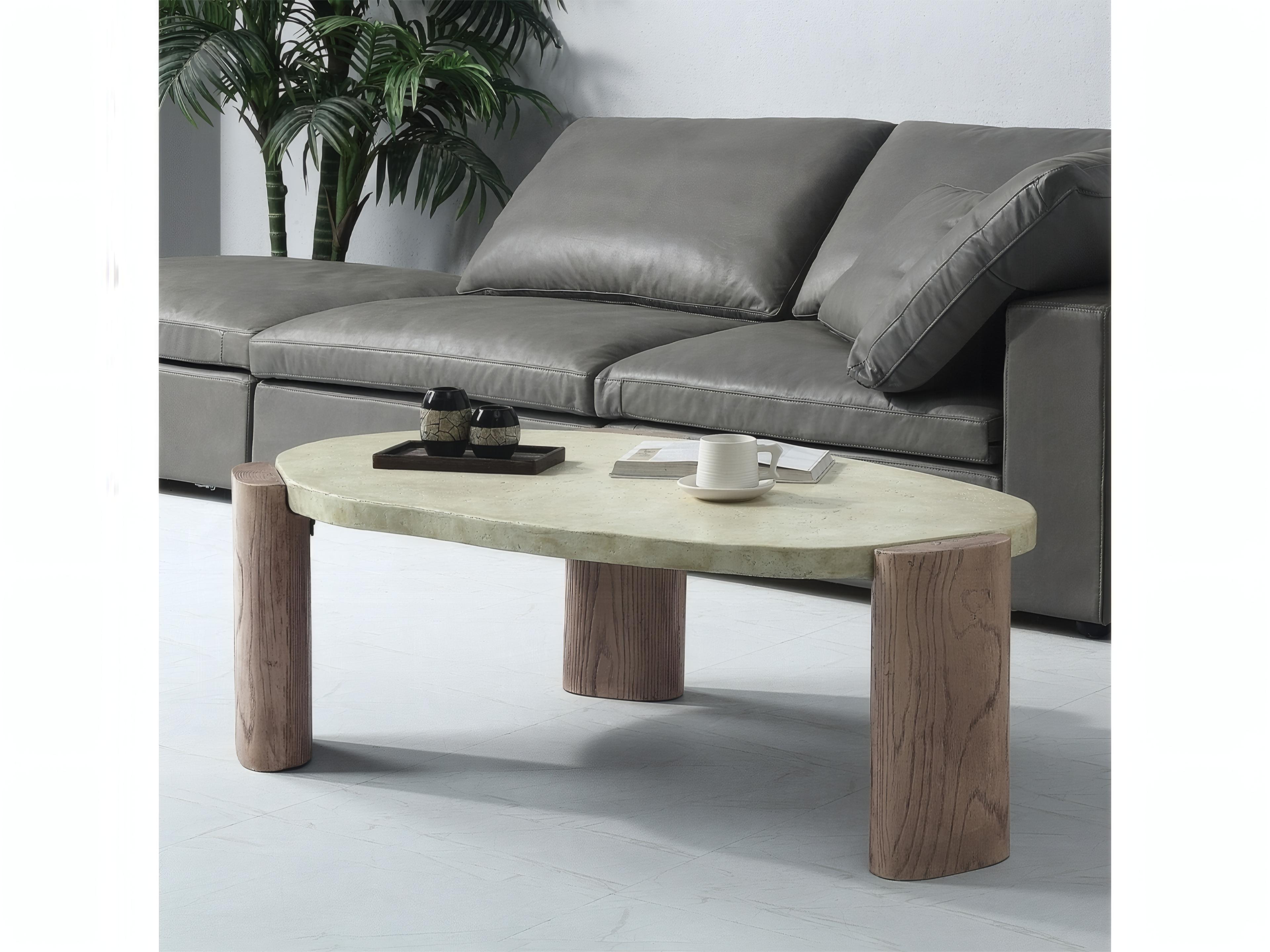 Acme Furniture Jacinda Oval Concrete Off White Oak Coffee Table