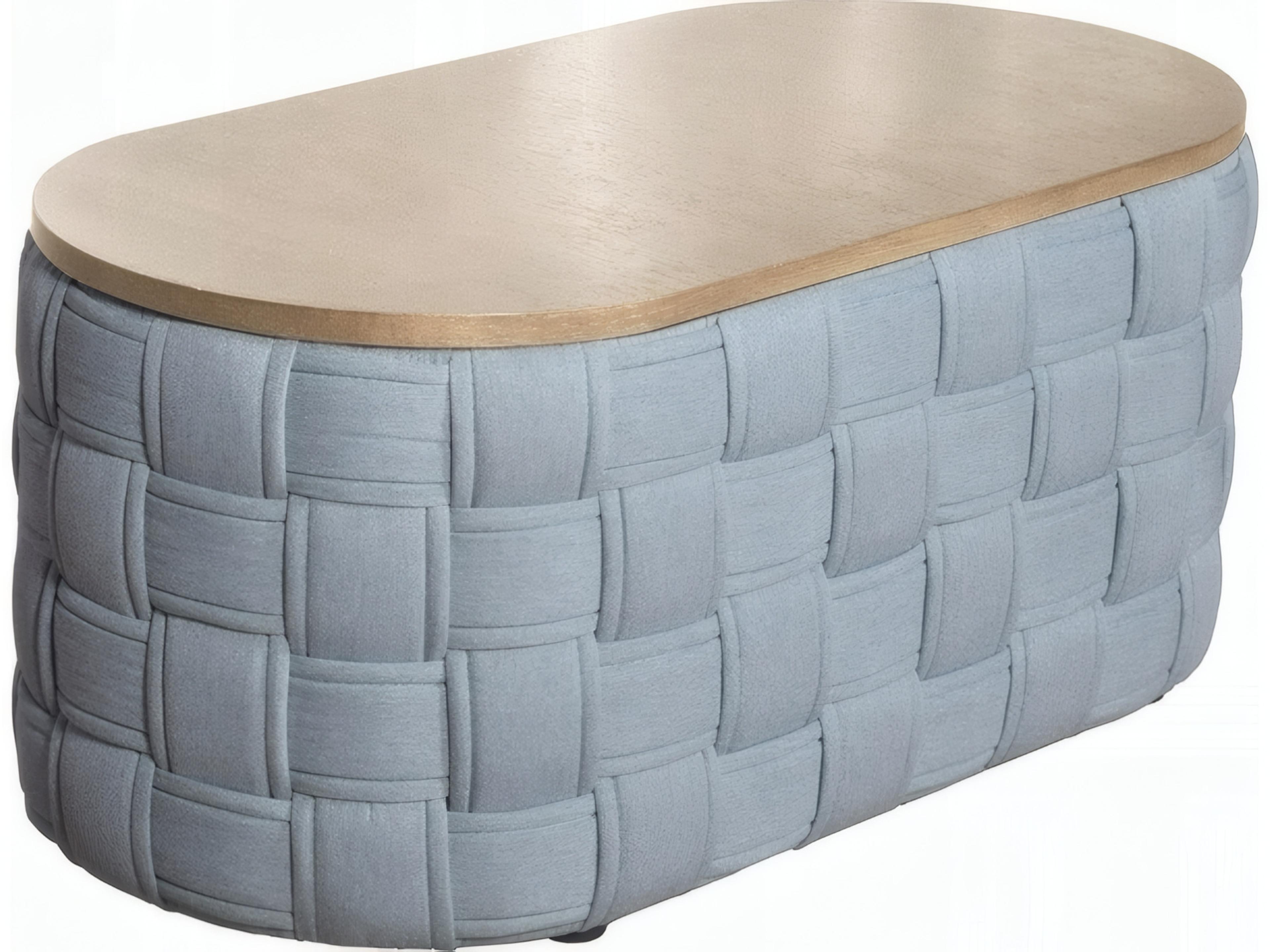 Saree Oval Wood Light Teal Chenille Coffee Table