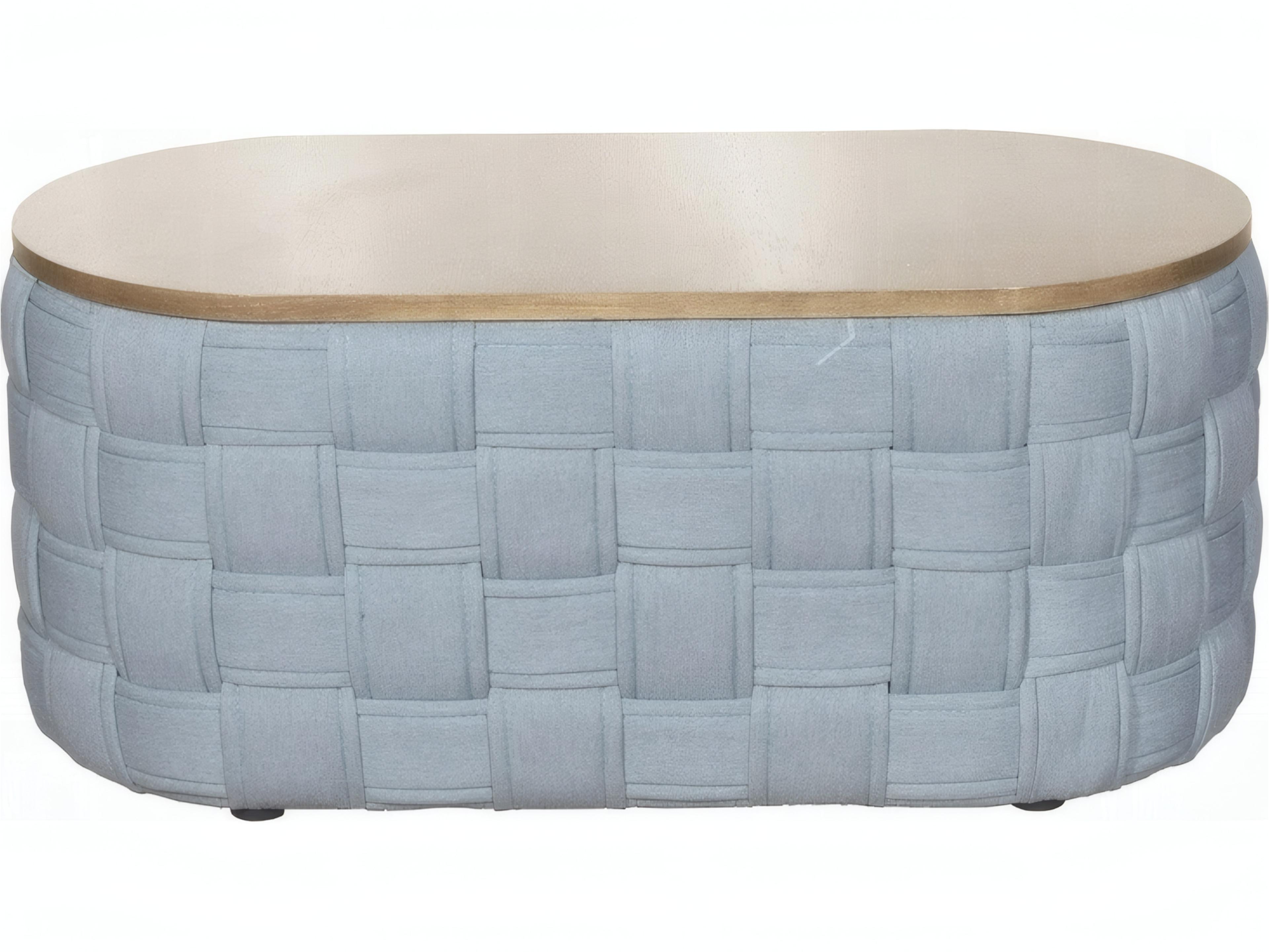 Acme Furniture Saree Oval Wood Light Teal Chenille Coffee Table