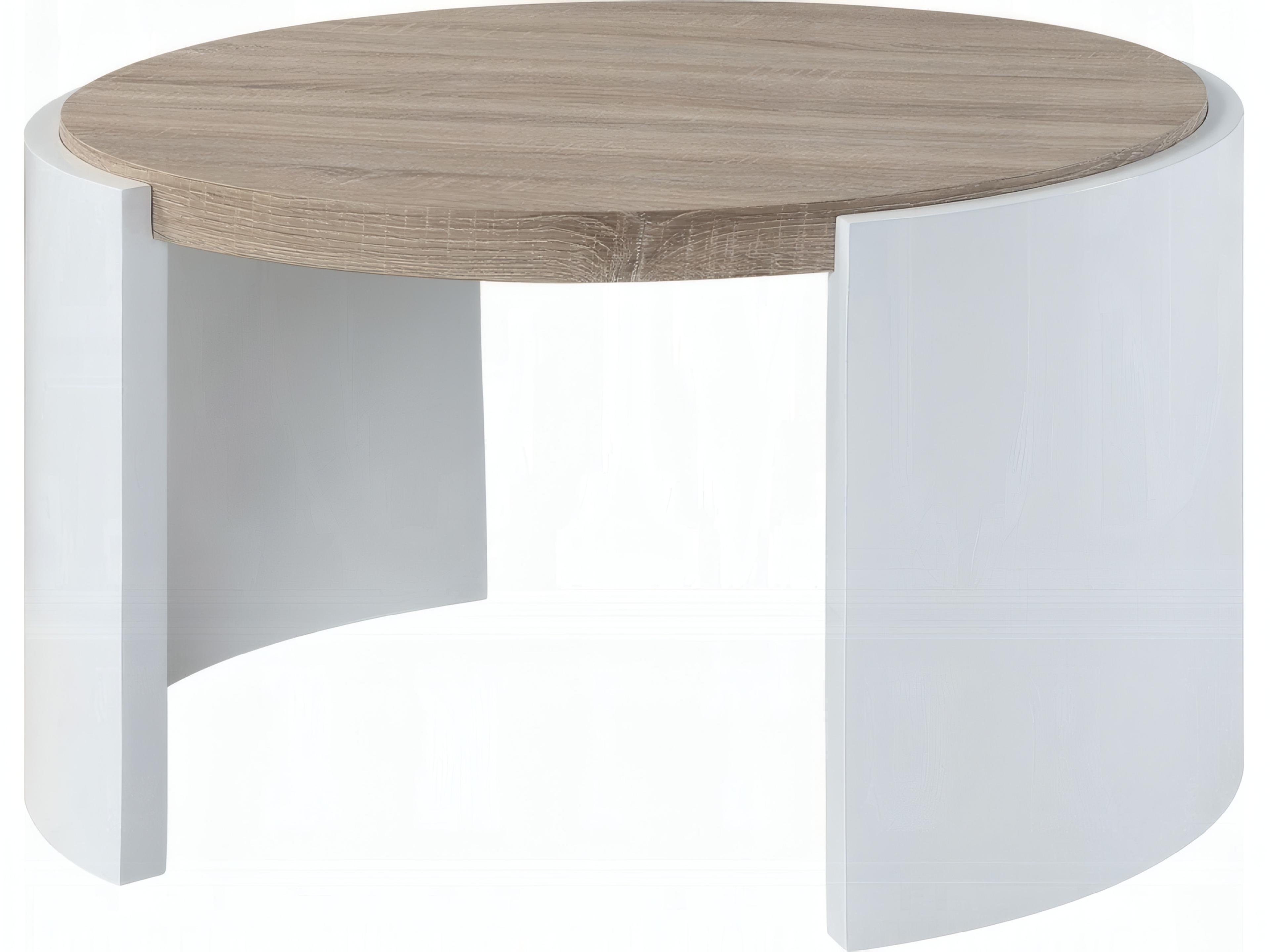 Zoma Round Wood White High Gloss Oak Coffee Table