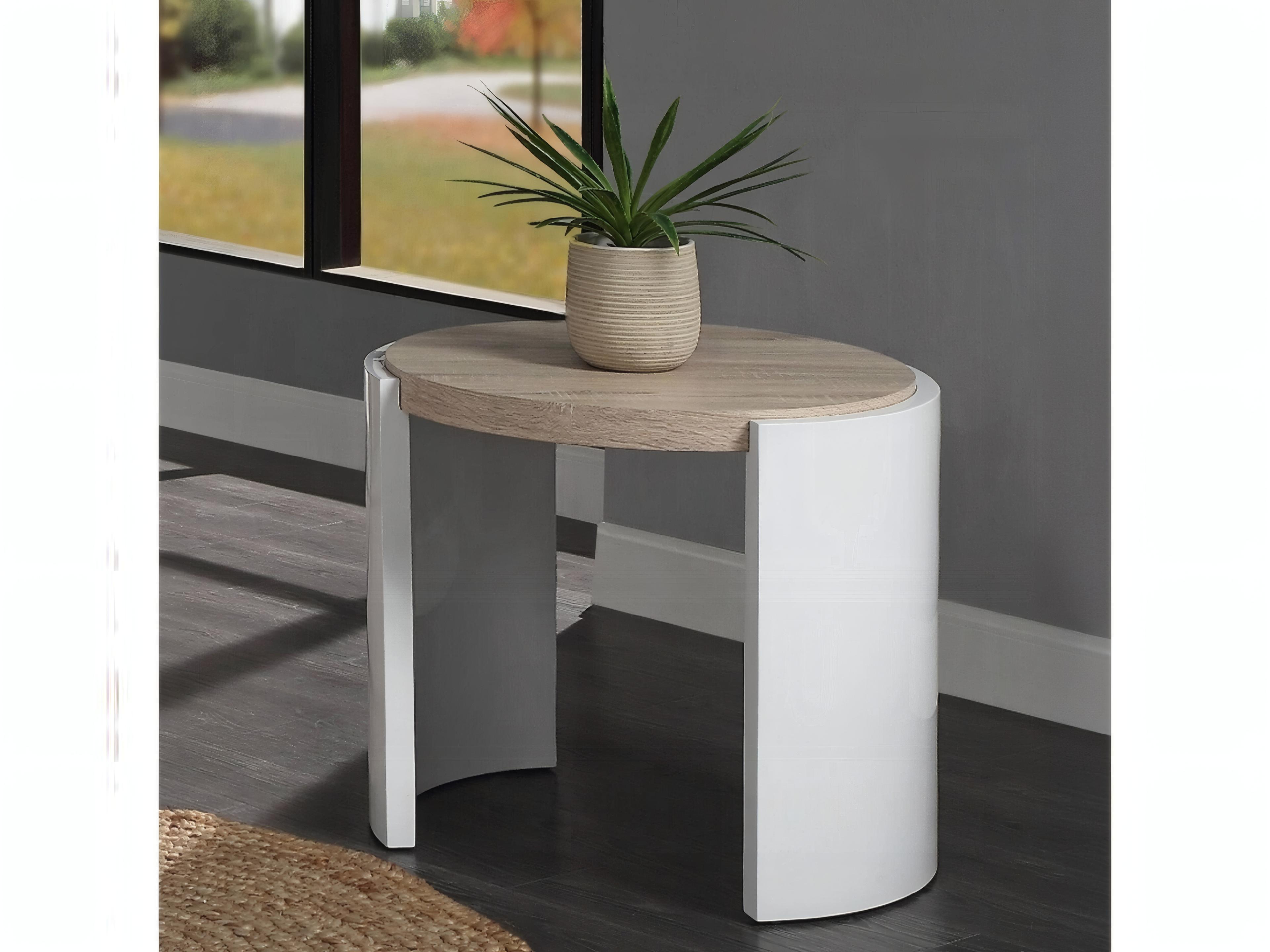 Acme Furniture Zoma Round Wood White High Gloss Oak End Table
