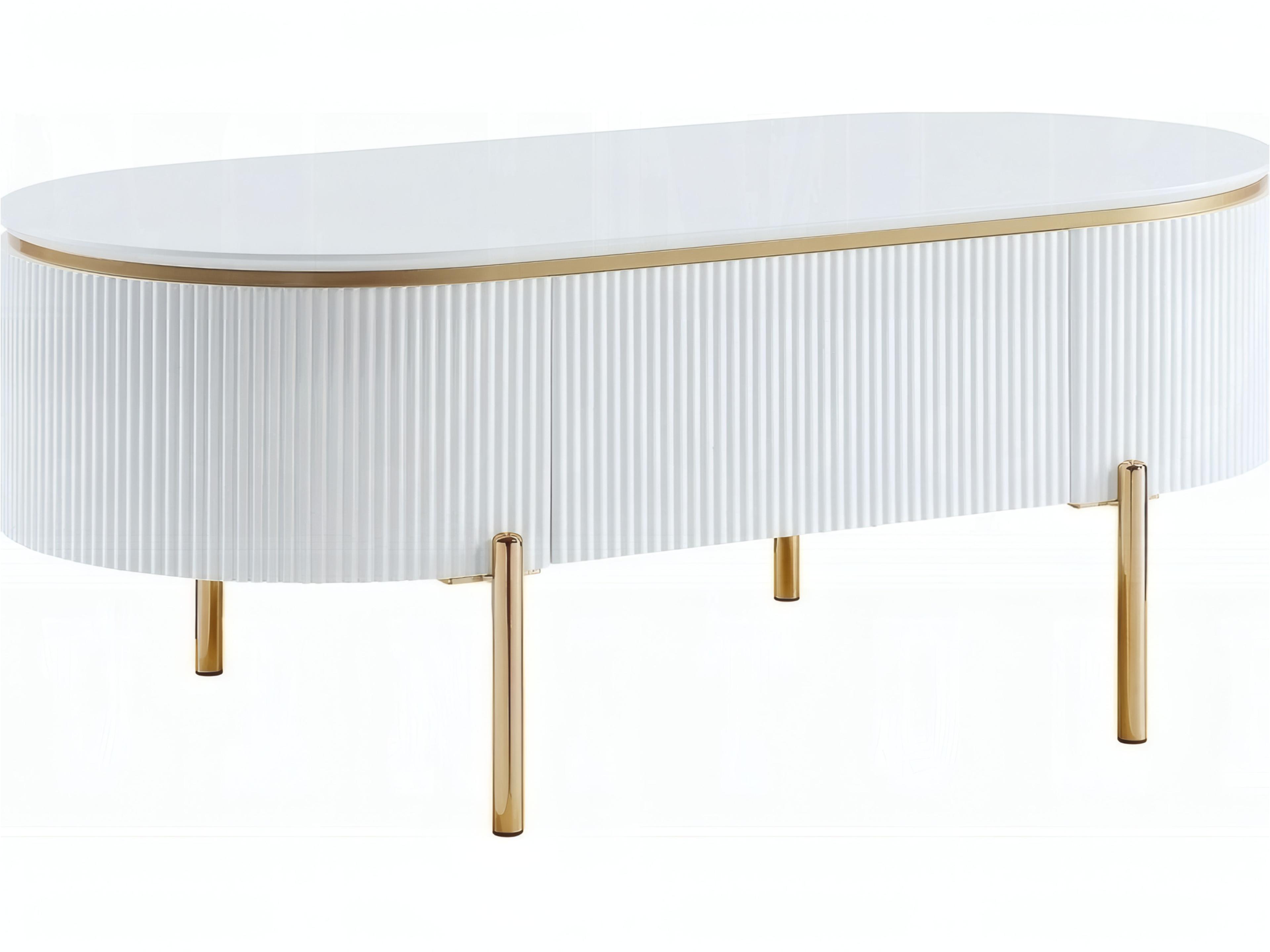 Daveigh Oval Wood White High Gloss Gold Coffee Table