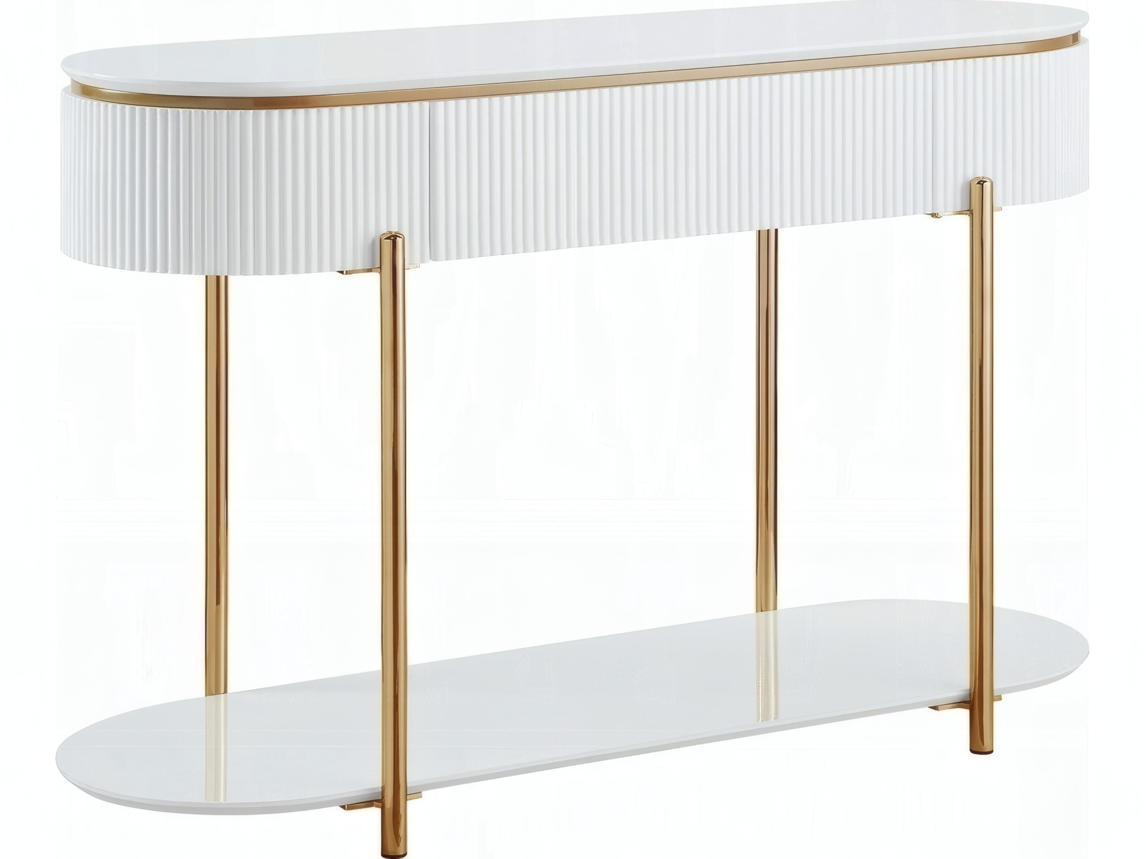 Daveigh Oval Wood White High Gloss Gold Console Table