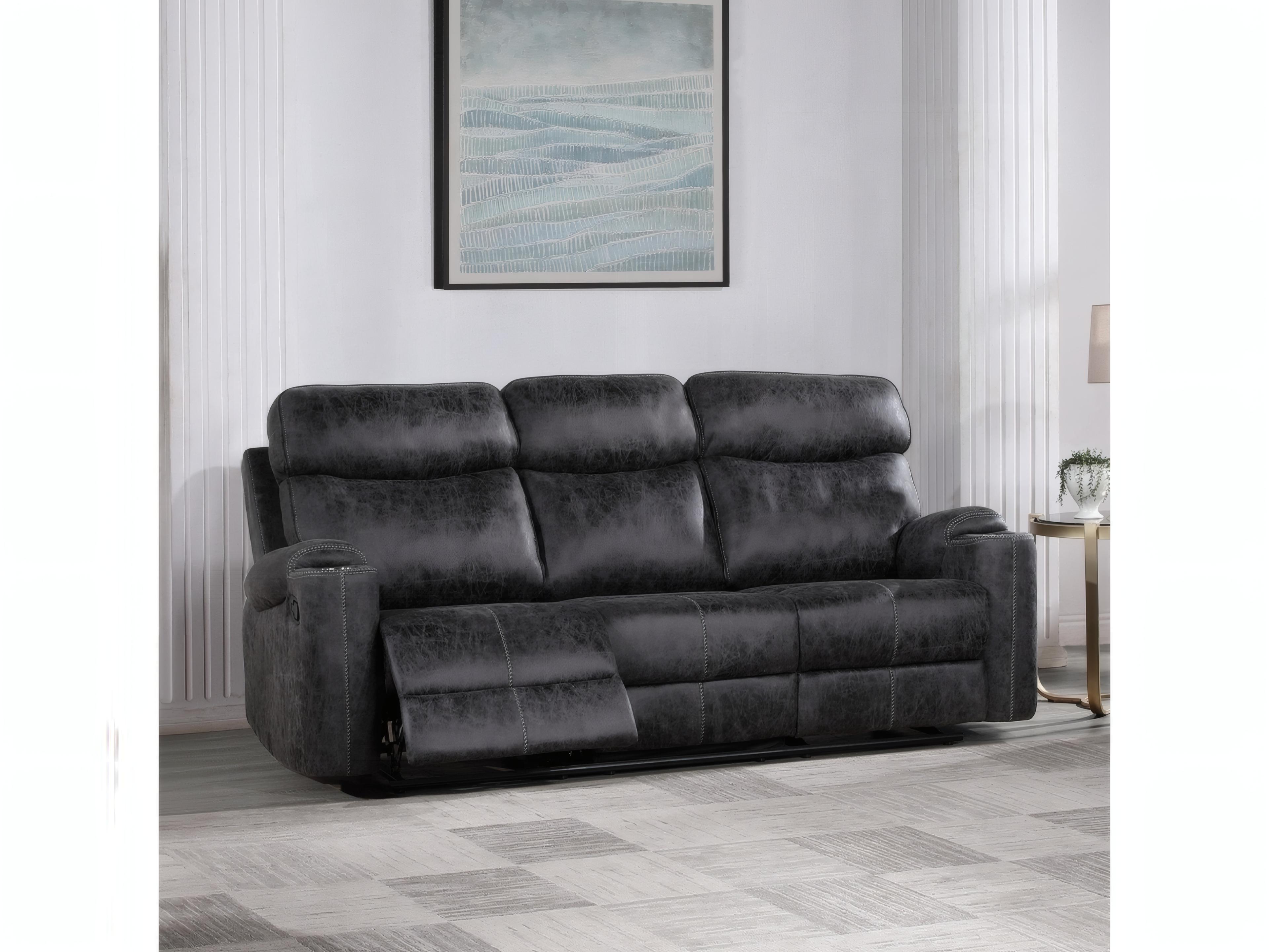 Acme Furniture Hirah Dark Gray Polish Microfiber Upholstered Sofa