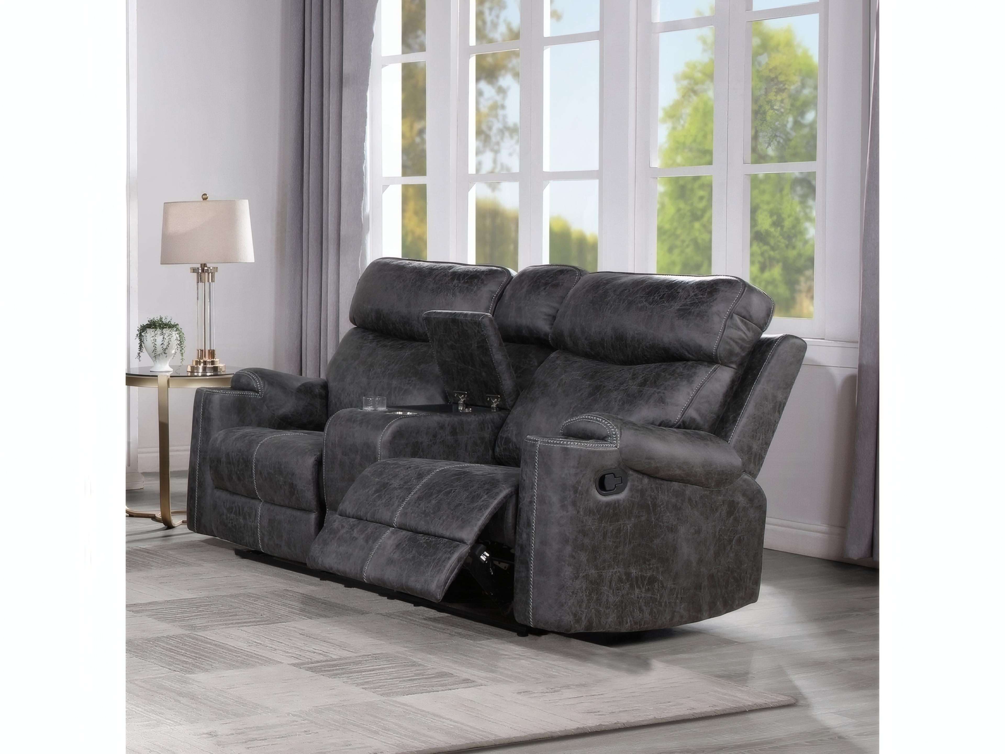 Acme Furniture Hirah Dark Gray Polish Microfiber Upholstered Loveseat