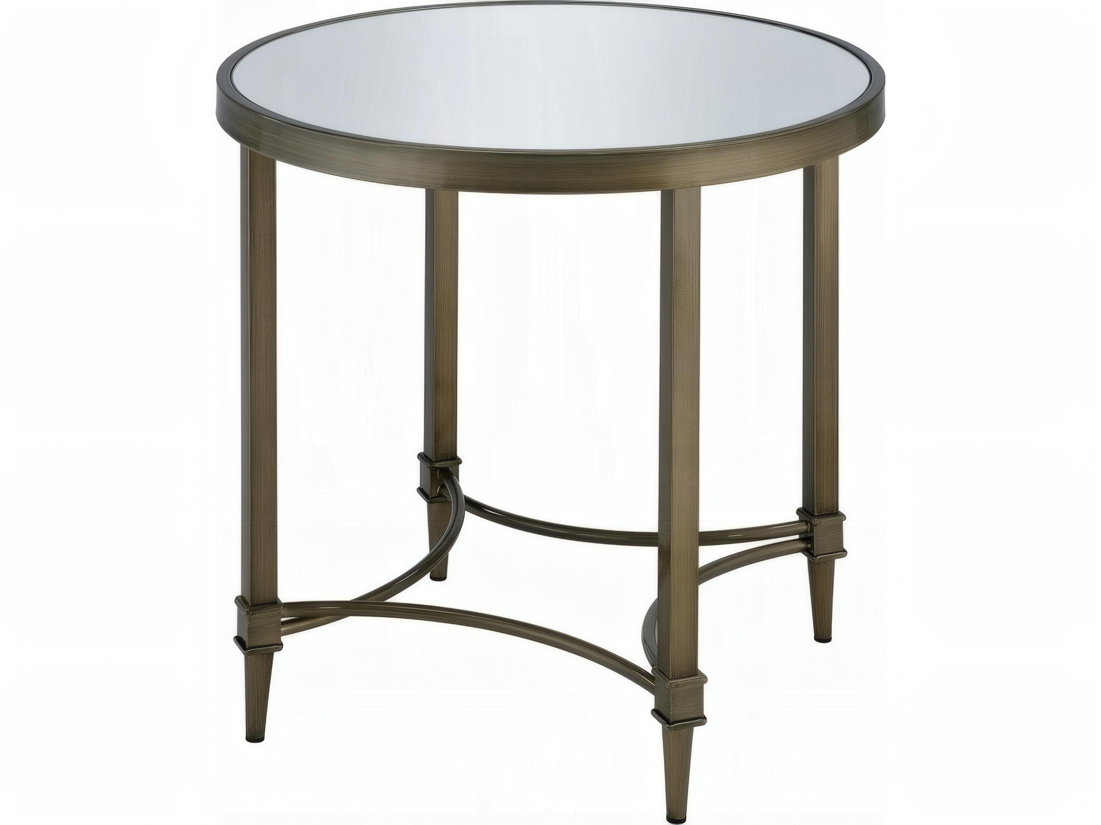 Aditya Round Mirrored Antique Brass End Table