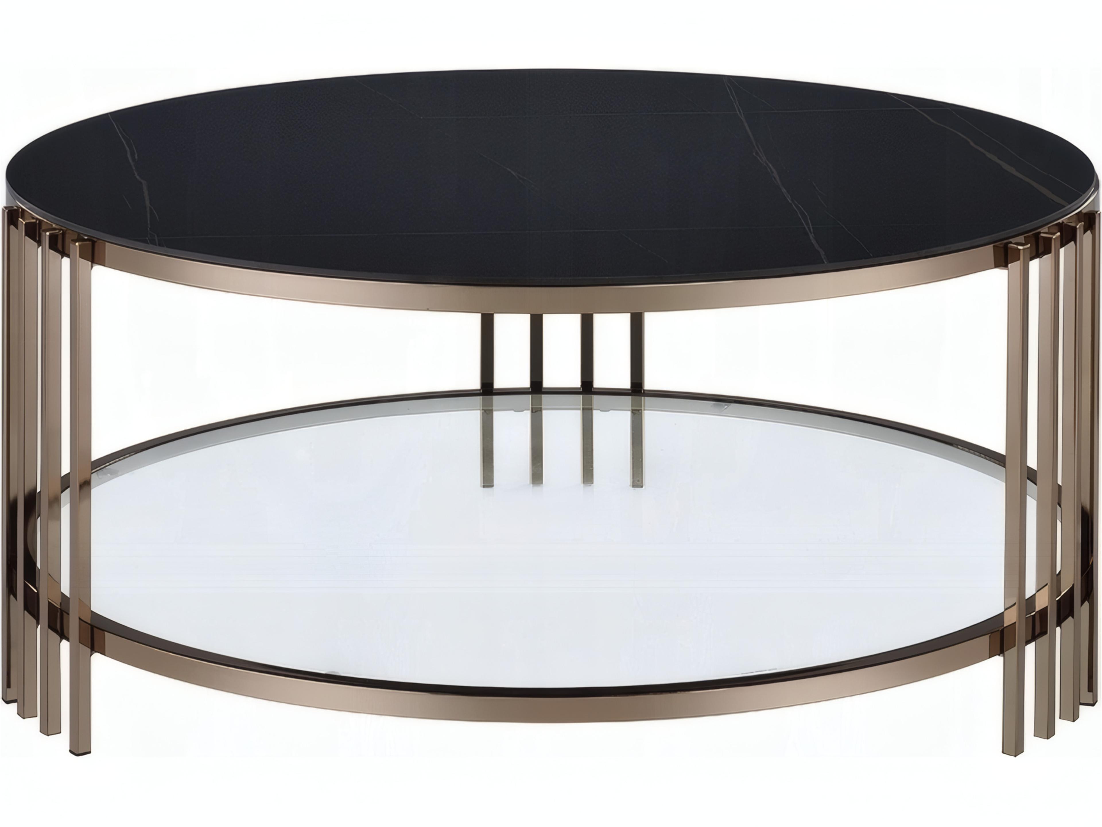 Zaidee Round Coffee Table in Sintered Stone and Champagne