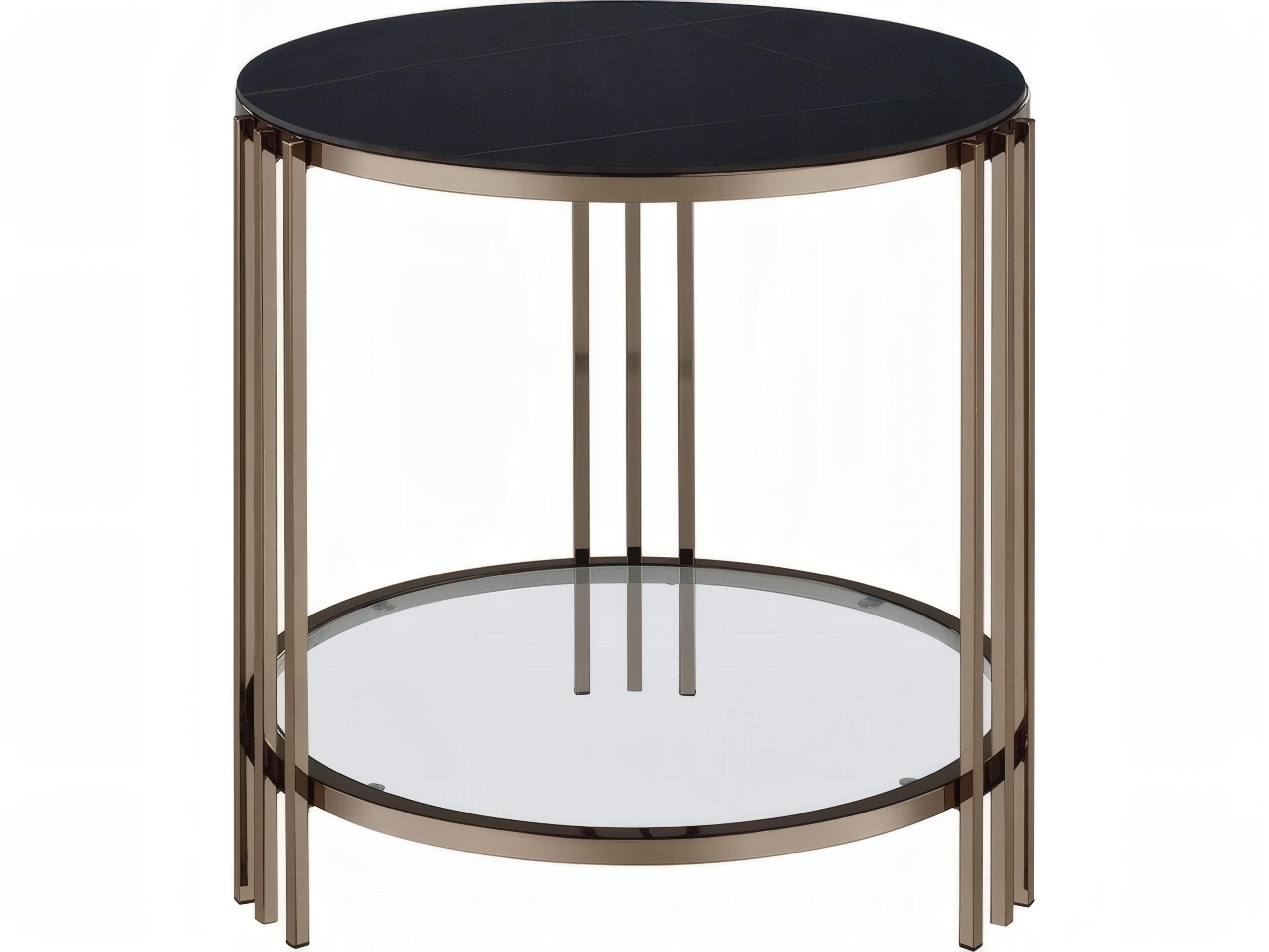 Abisha Round Sintered Stone Top Champagne End Table