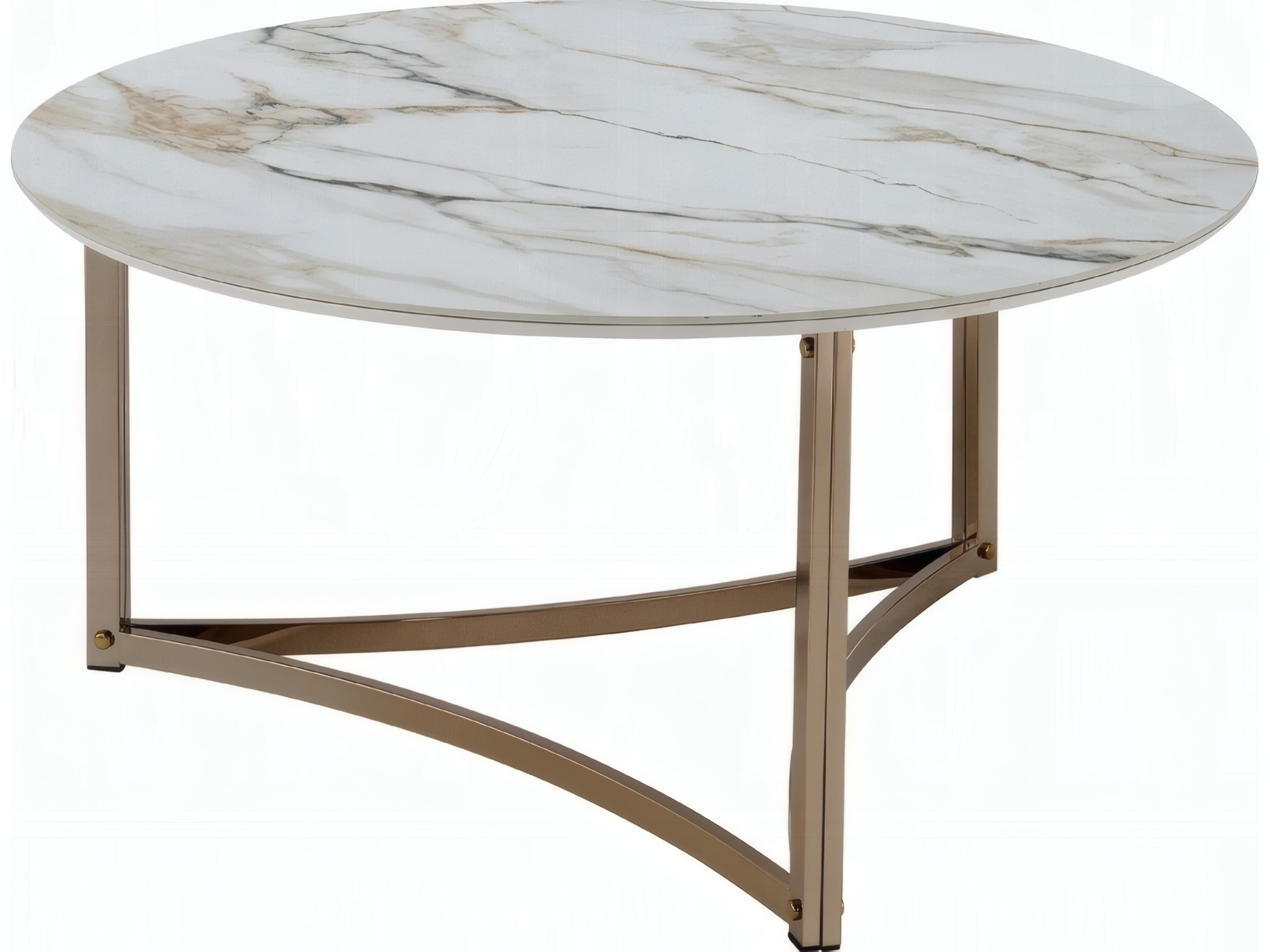 Zaidee Round Coffee Table in Sintered Stone and Champagne Metal