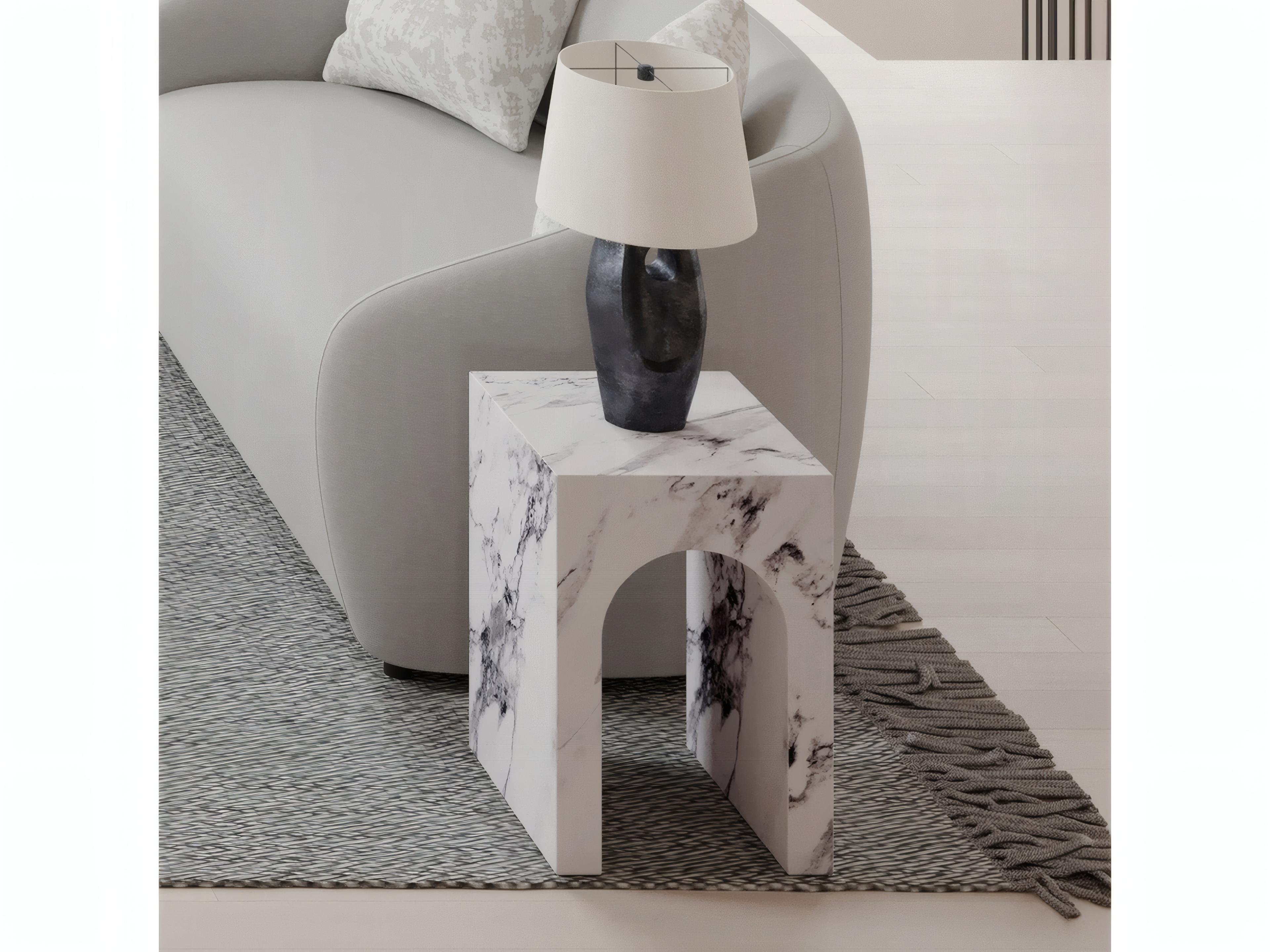 Acme Furniture Fritzy Square Faux Stone Engineered End Table