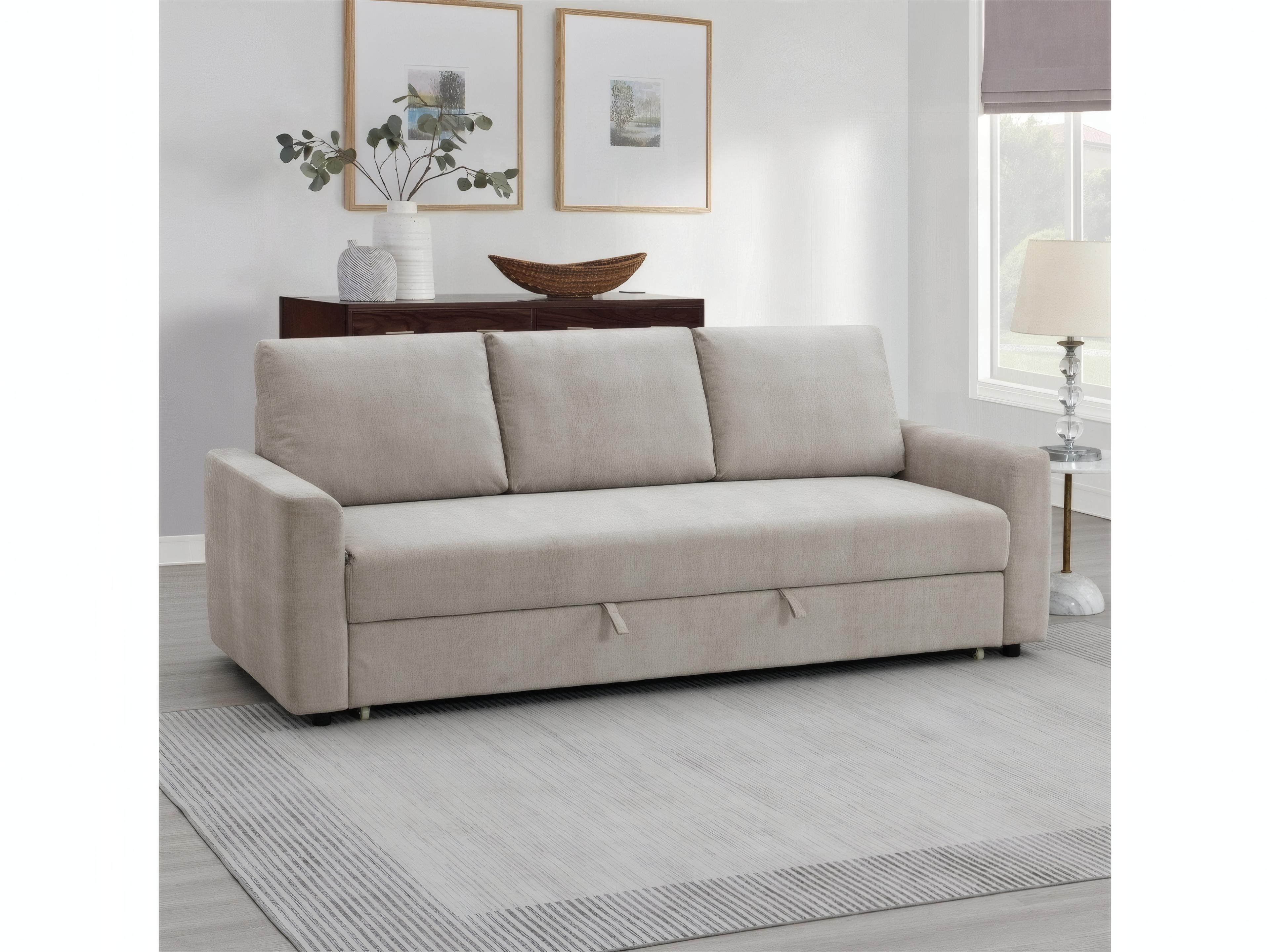 Acme Furniture Beige Linen Upholstered Sofa Bed
