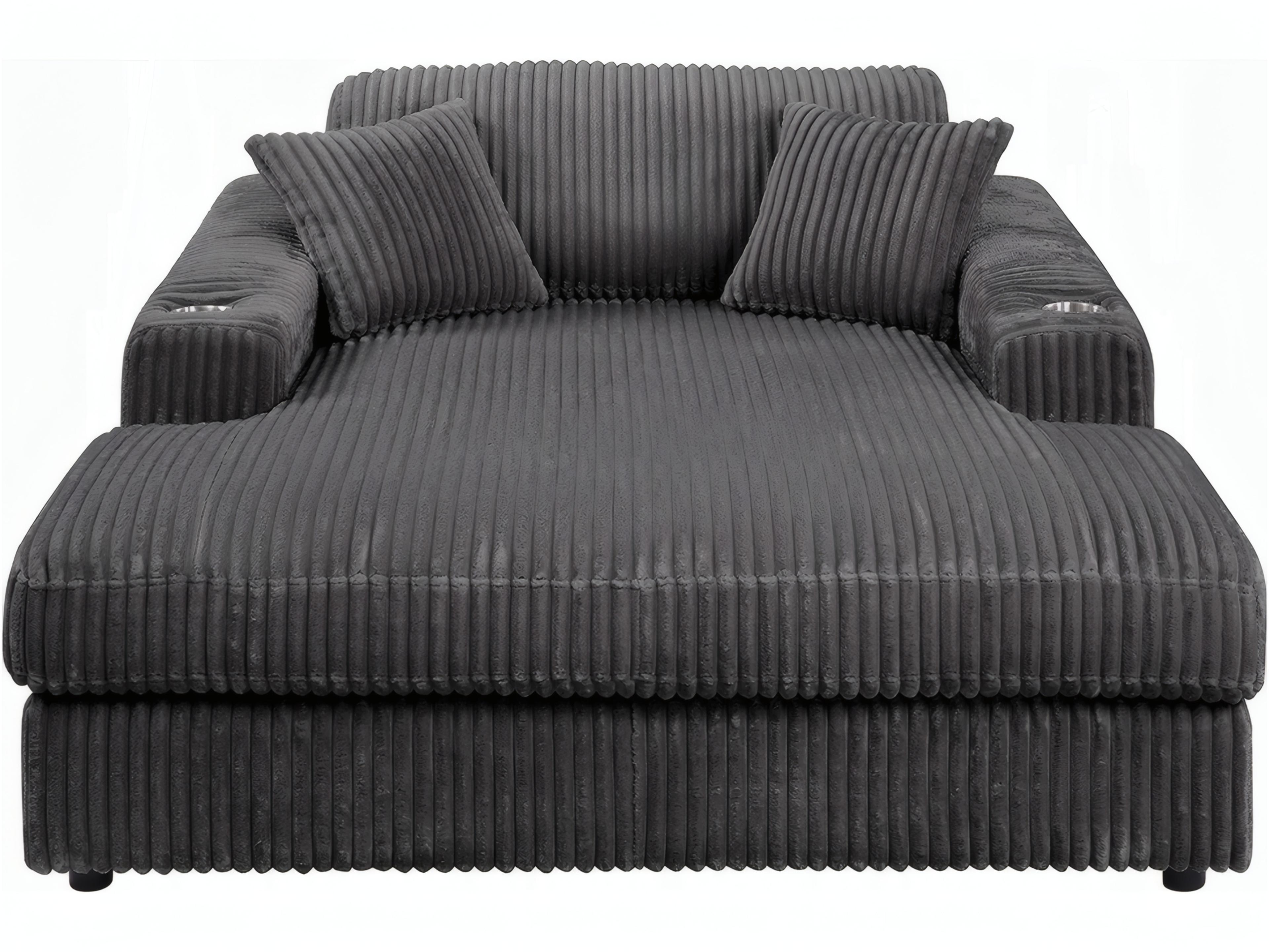 Hilde Chaise Lounge with 2 Pillows in Dark Gray Velvet