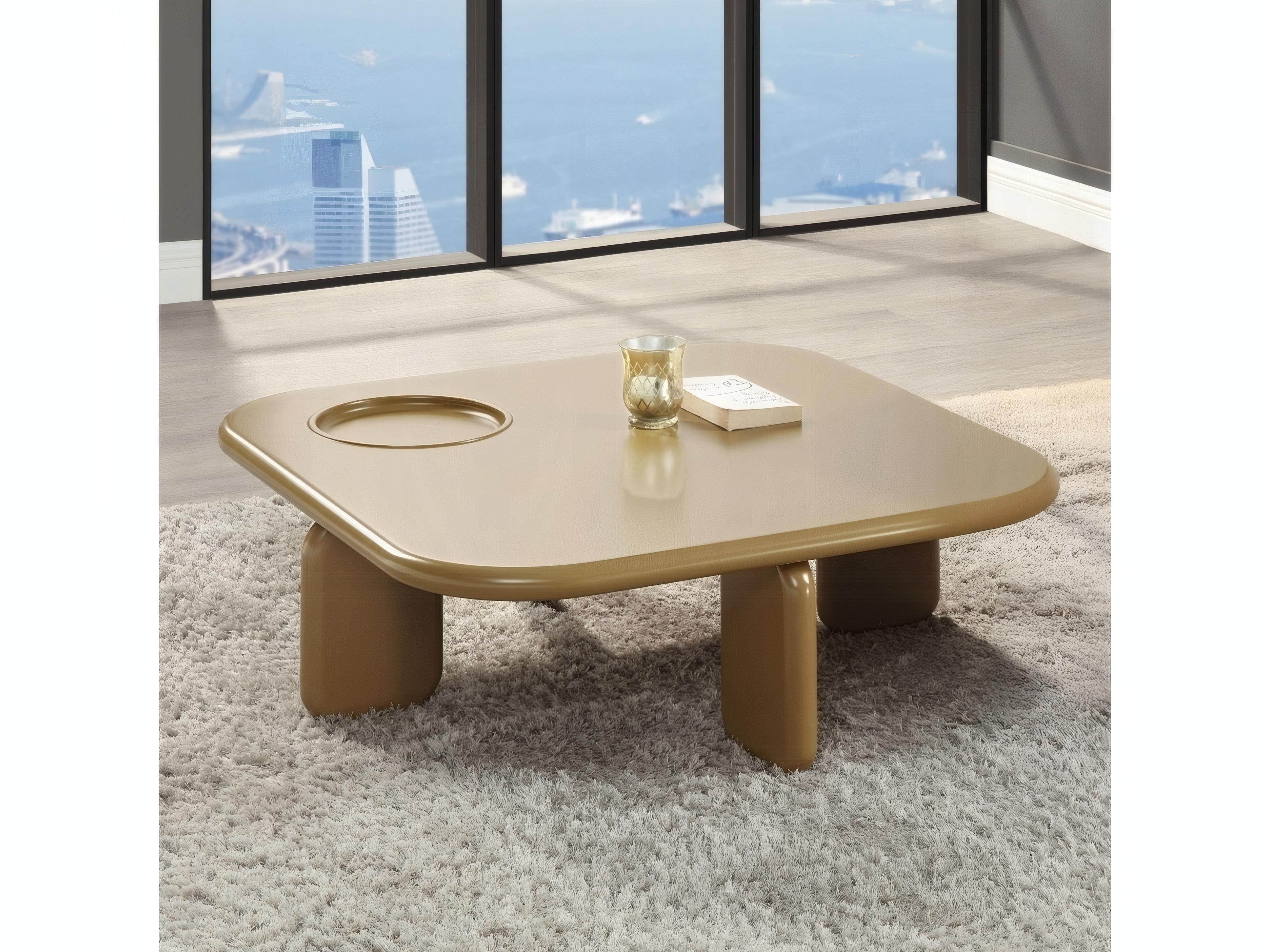Acme Furniture Joane Square Wood Yellowish Brown Light Gray High Gloss Coffee Table