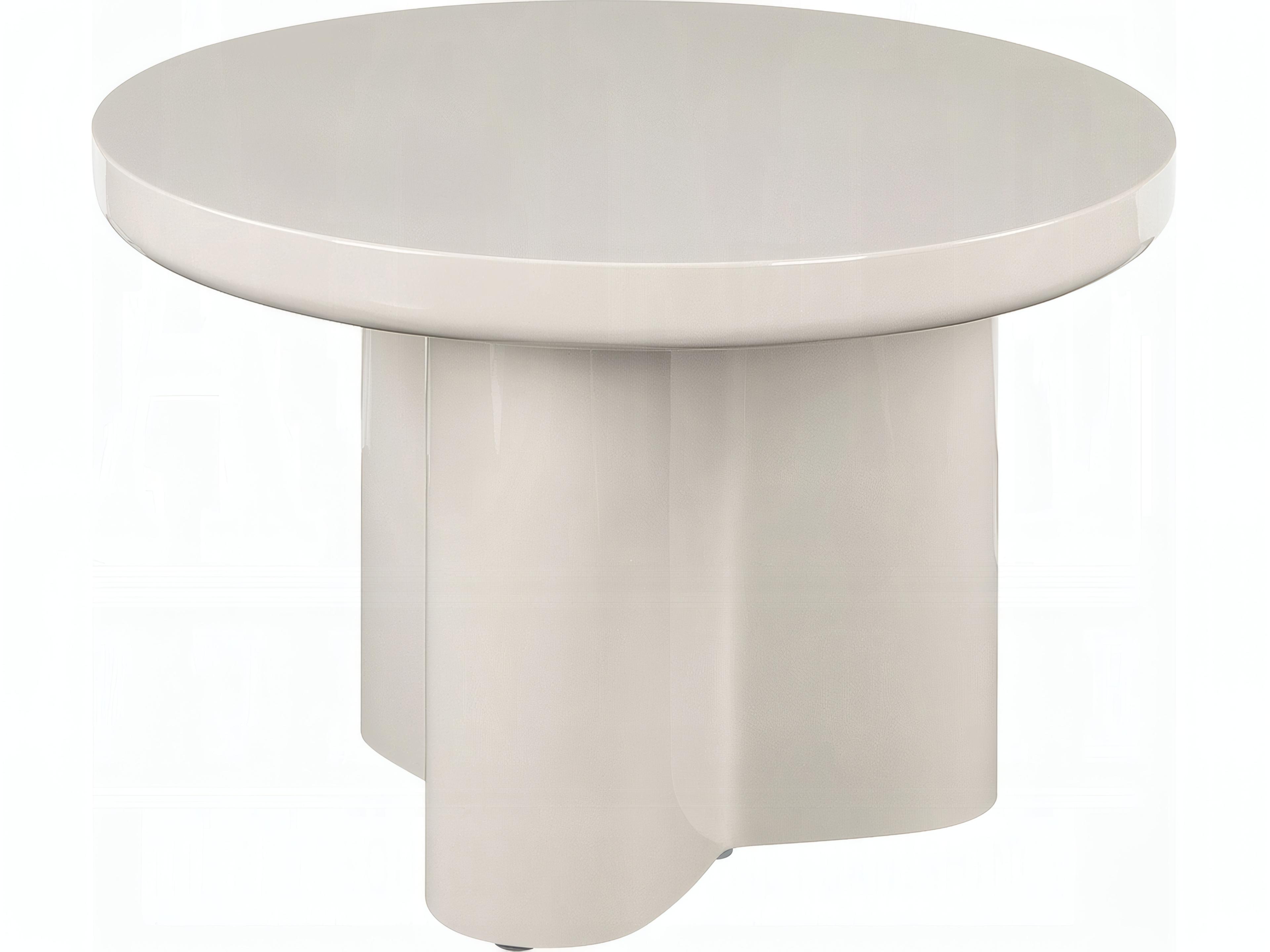 Joane Round Wood Light Gray High Gloss End Table