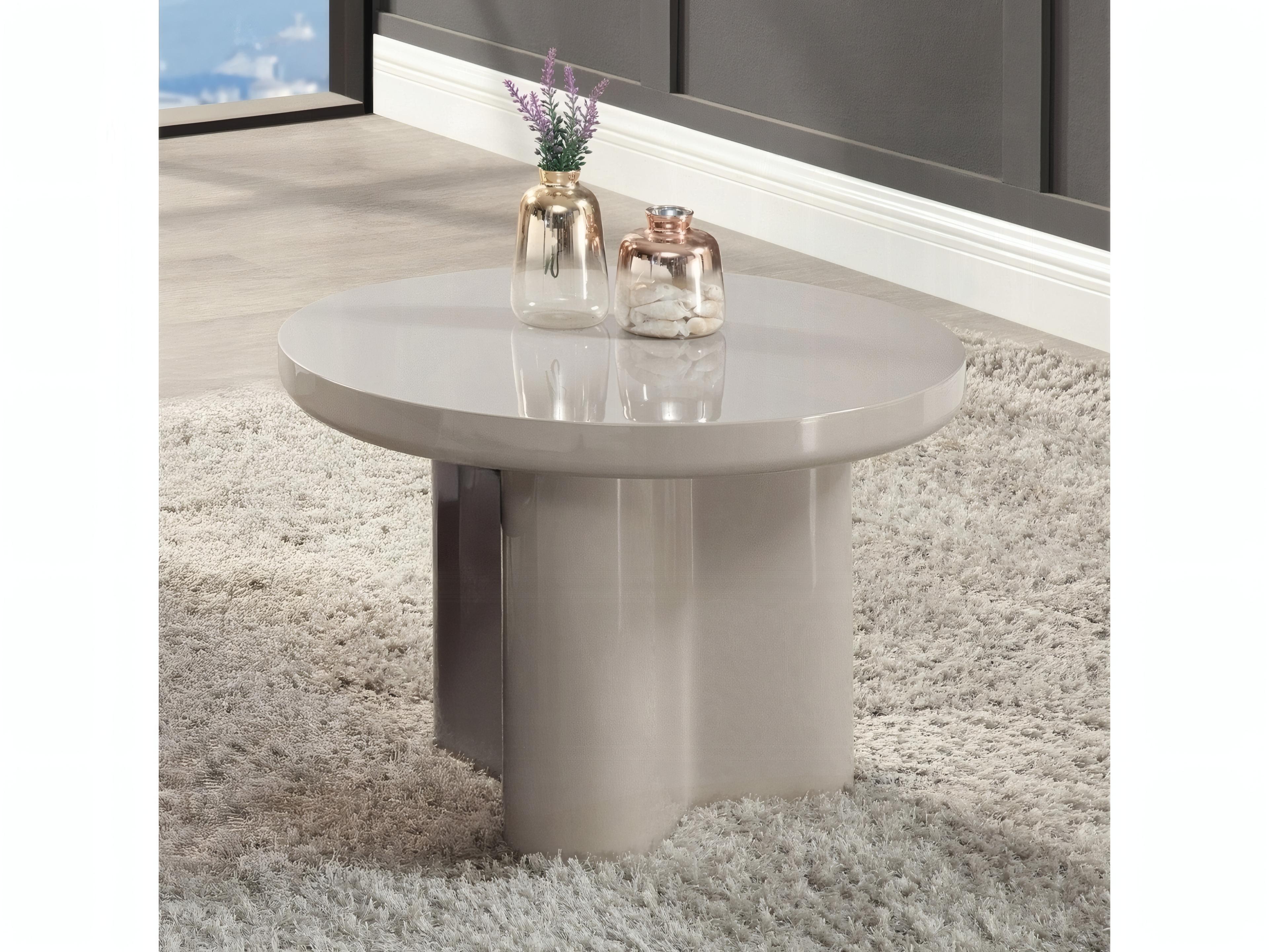 Acme Furniture Joane Round Wood Light Gray High Gloss End Table