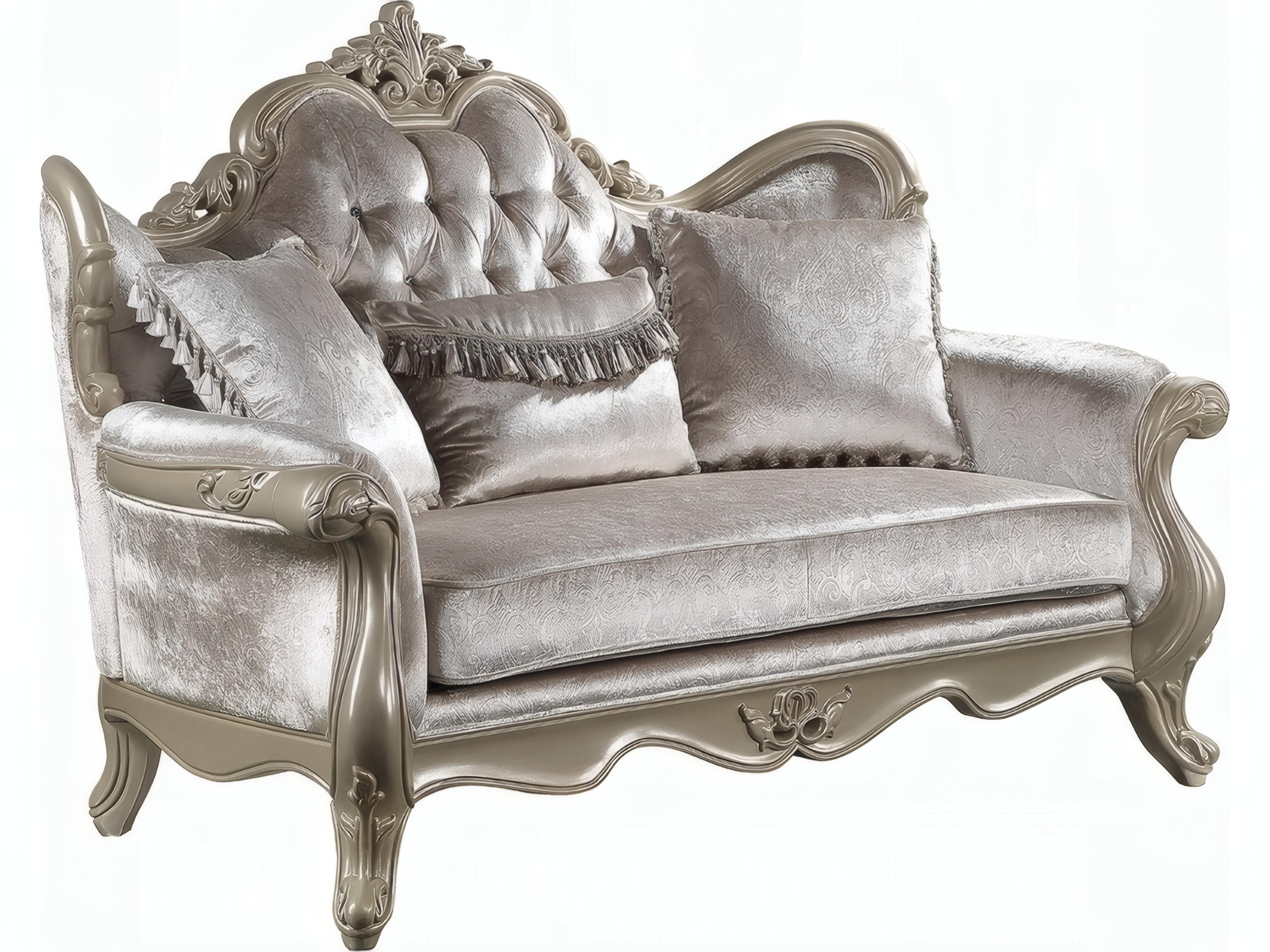 Libertee Beige Fabric Champagne Upholstered Loveseat