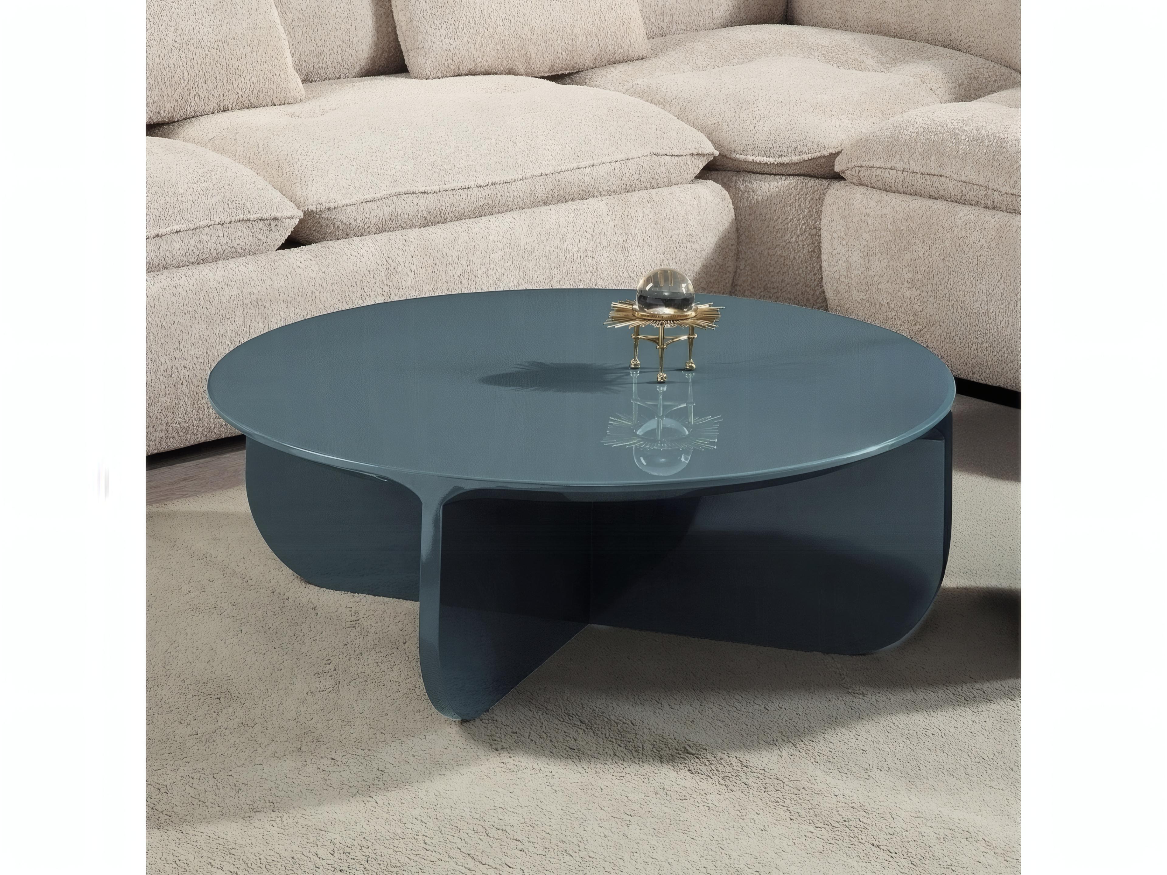 Acme Furniture Lamond Round Wood Teal High Gloss Coffee Table