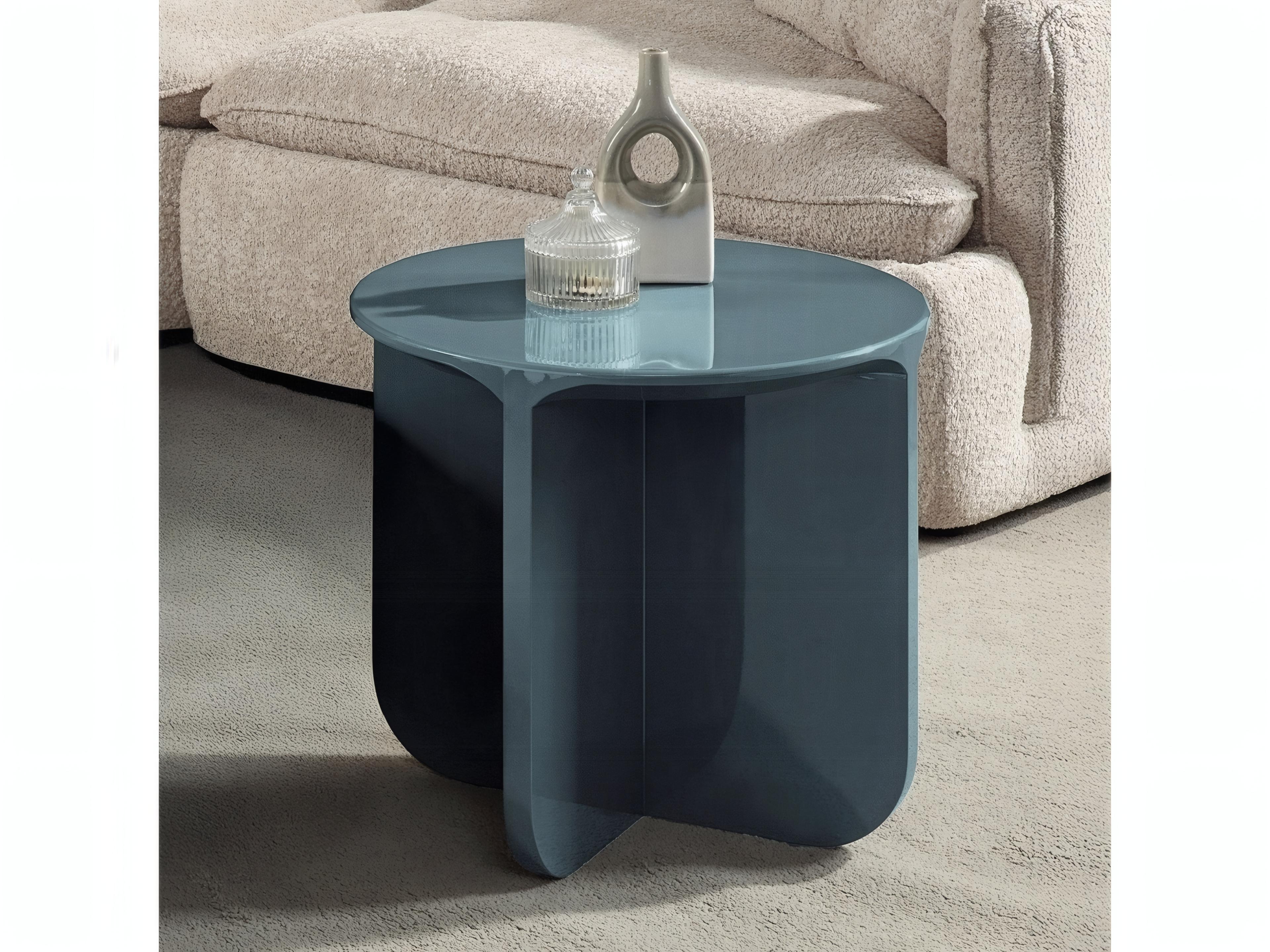 Acme Furniture Lamond Round Wood Teal High Gloss End Table