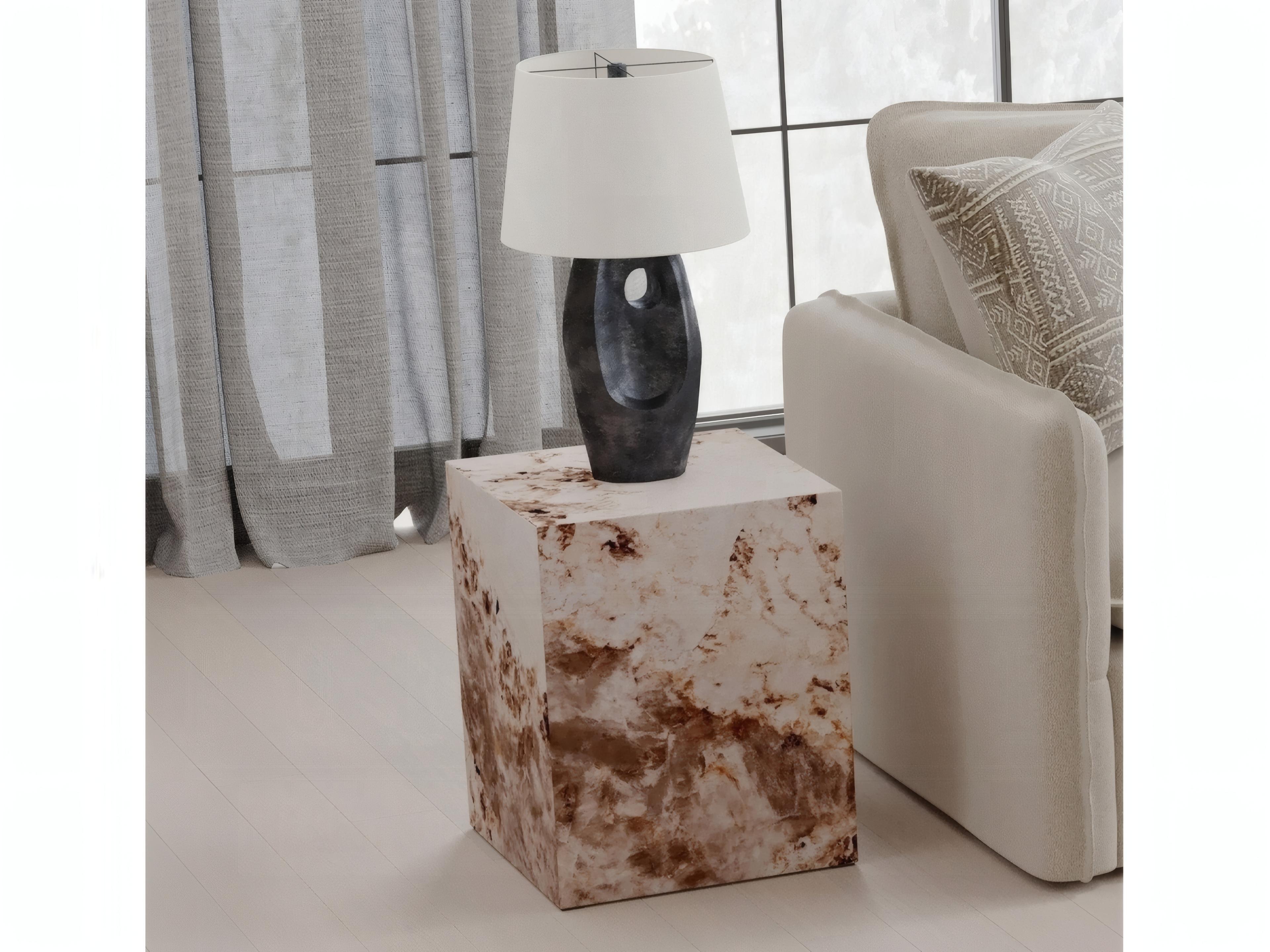 Acme Furniture Fultan Square Faux Stone Engineered End Table