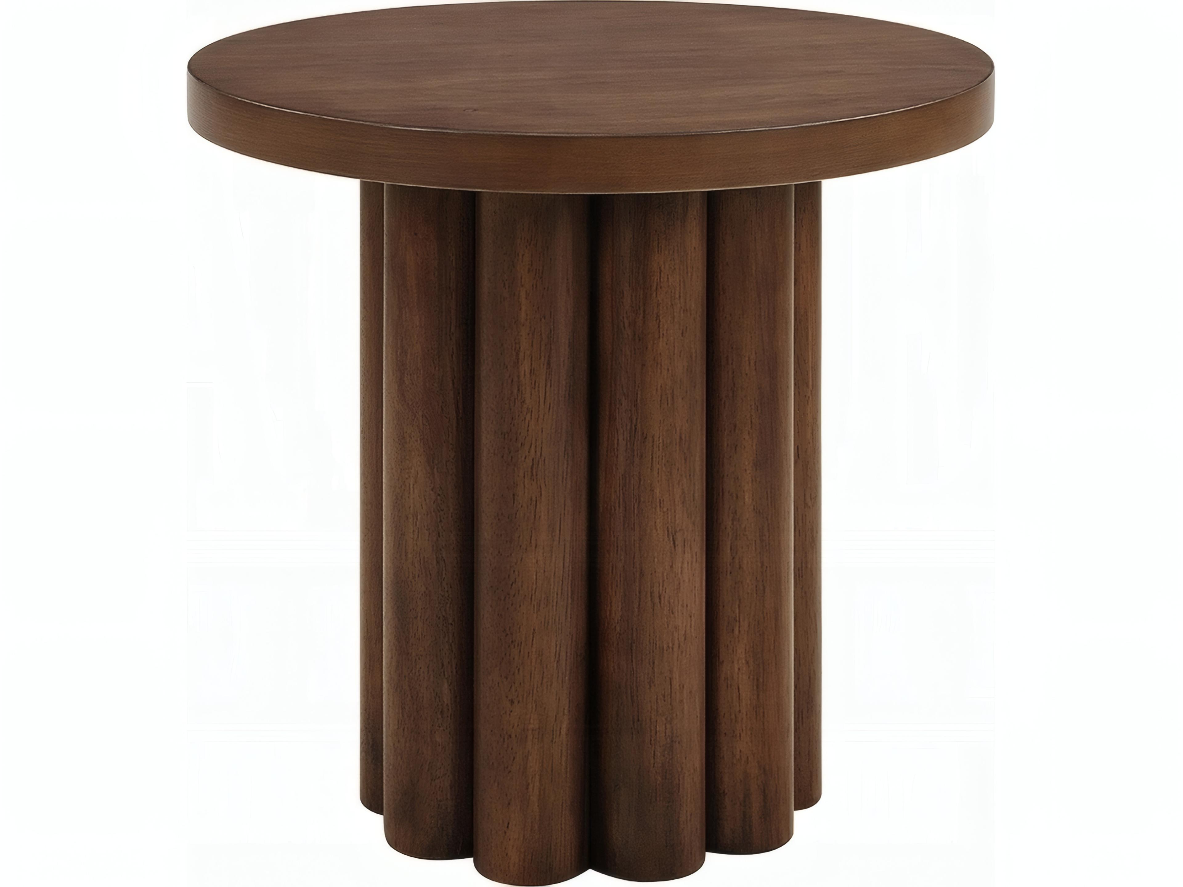 Sanat Round Wood Brown End Table