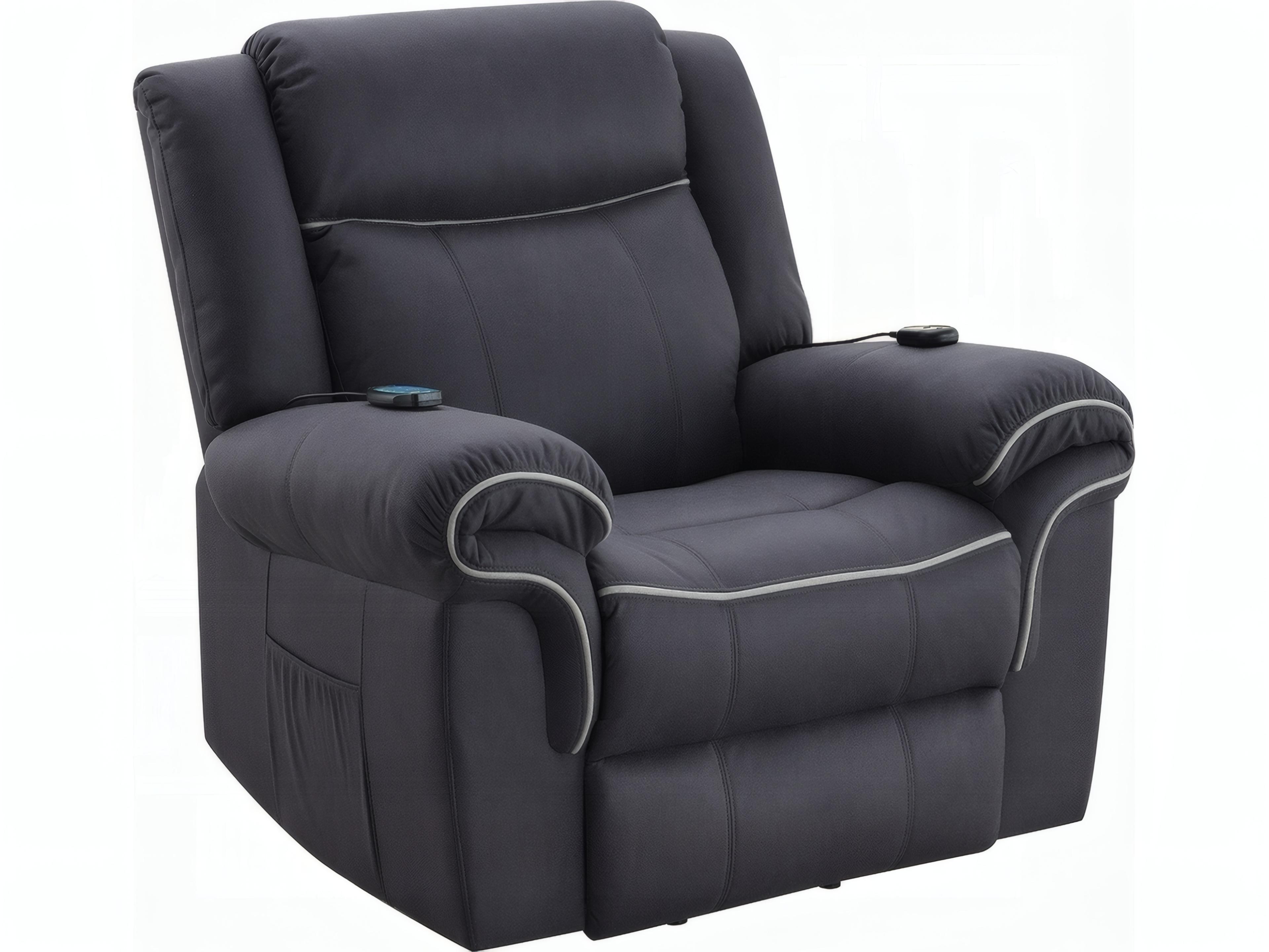 Acme Furniture Dark Blue Polished Microfiber Upholstered Recliner