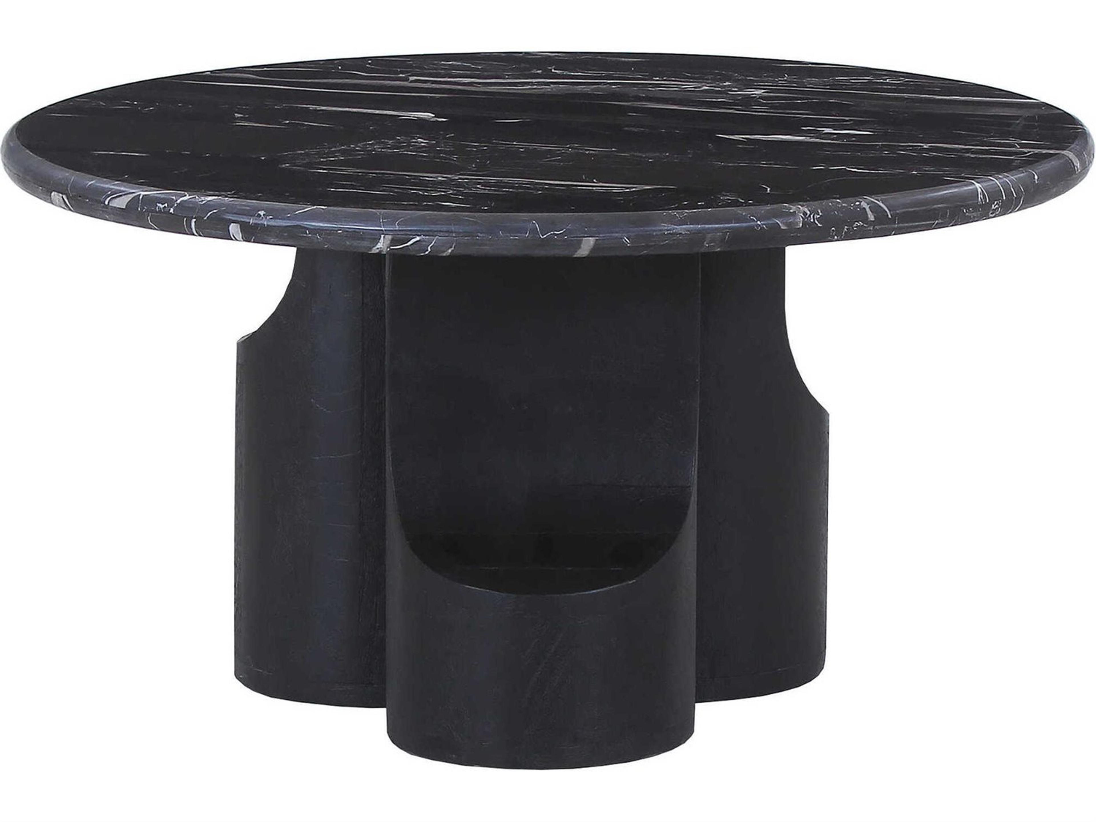 Kinton Round Natural Marble Top Black Mercana Coffee Table