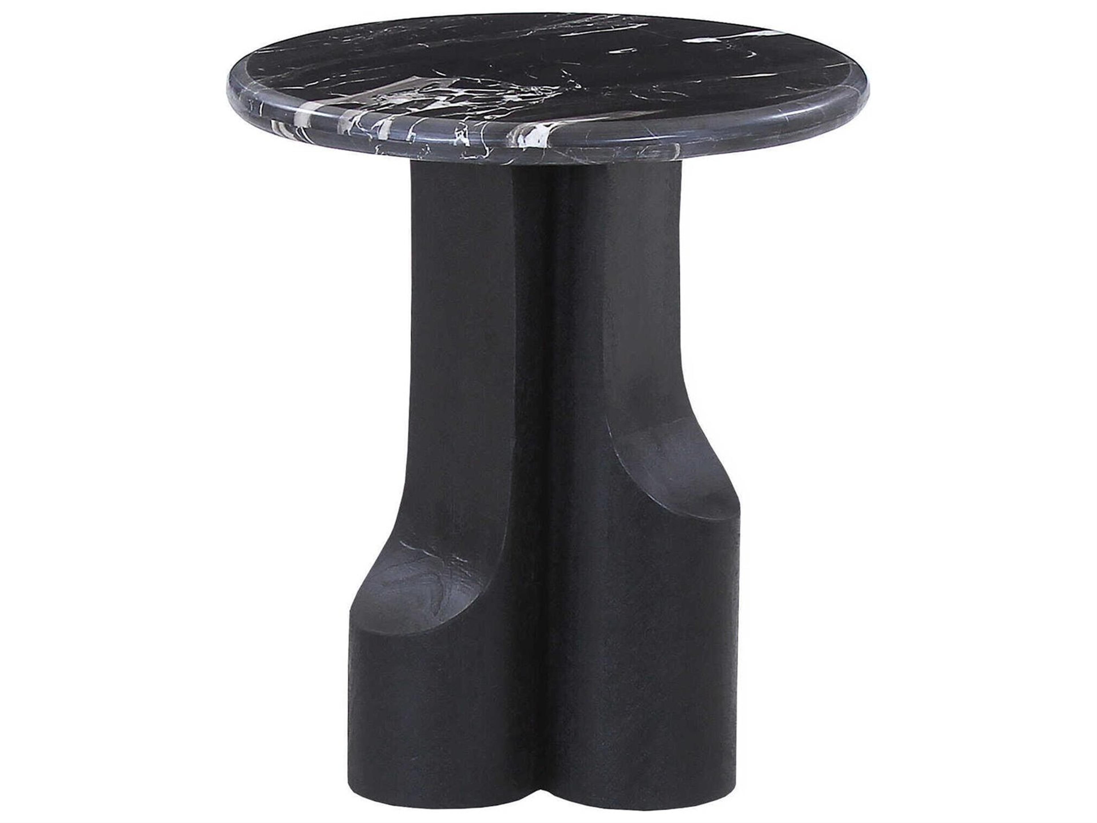 Kinton Round Natural Marble Top Black Mercana End Table