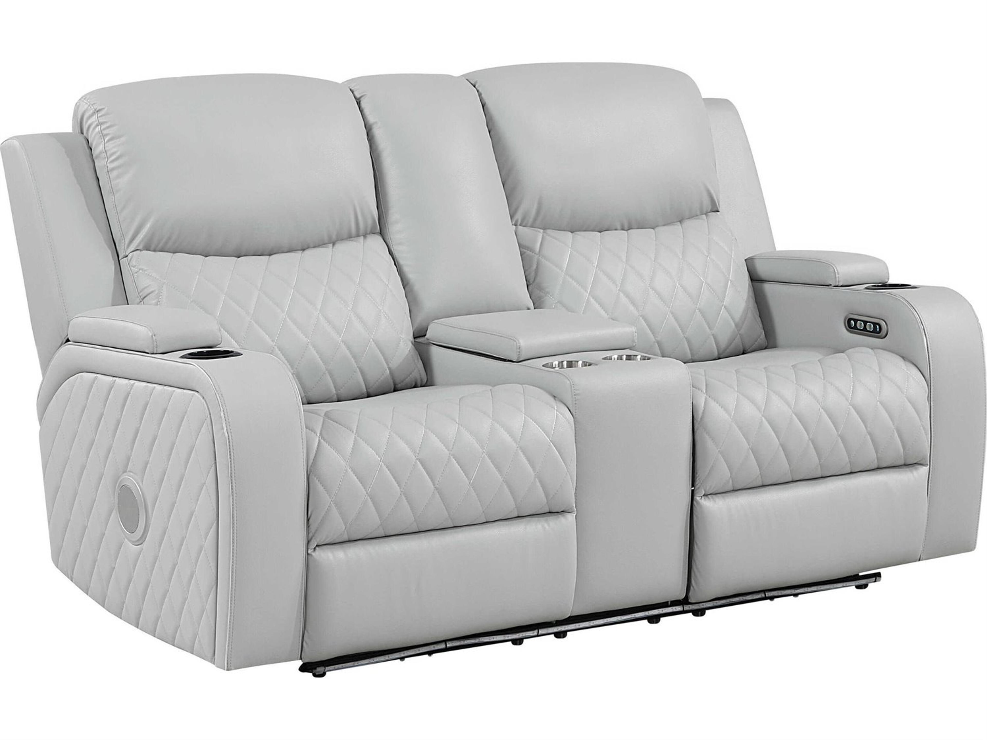 Elonzo Light Gray Synthetic Leather Faux Sofa