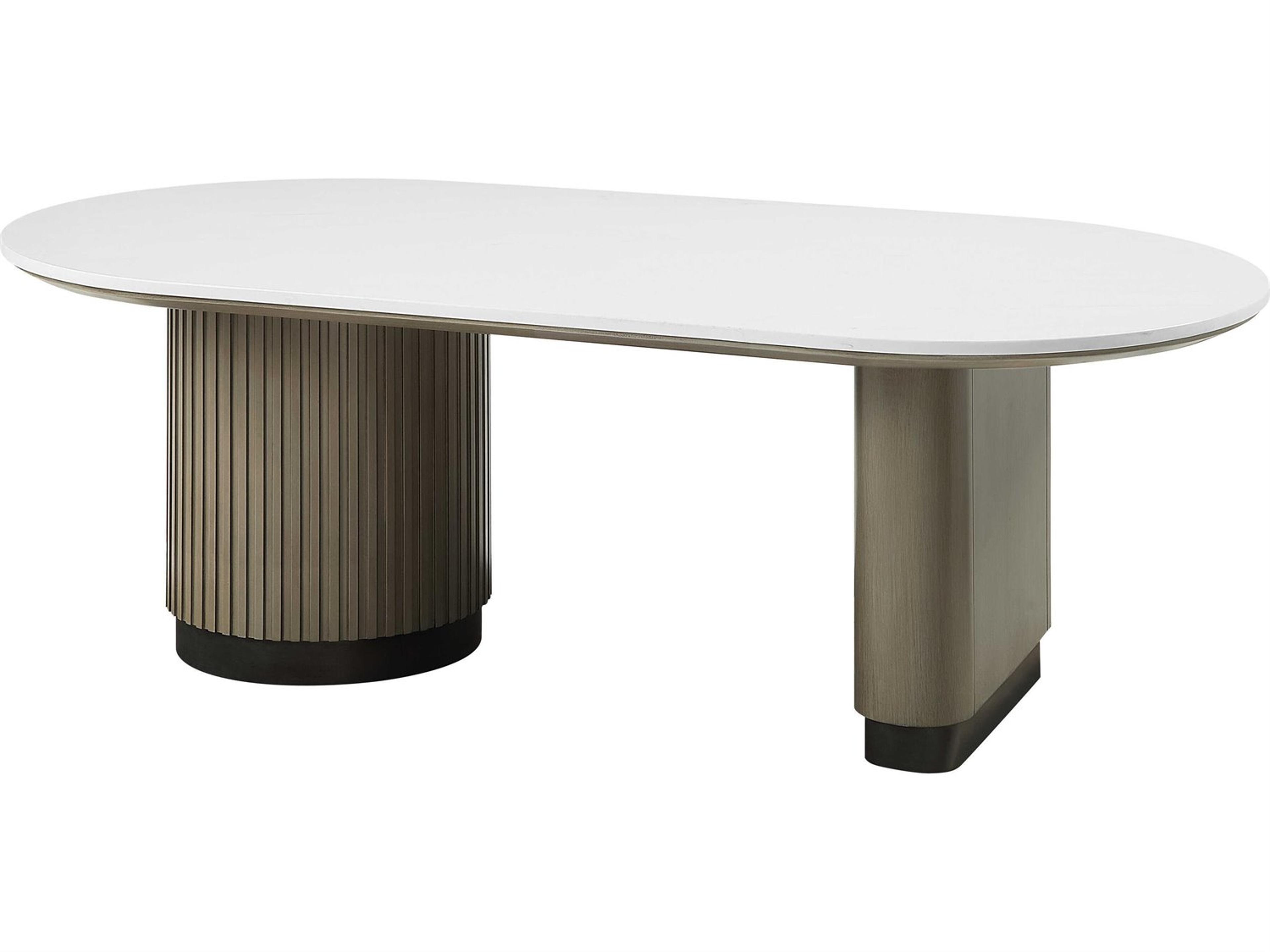 Clayten Oval Faux Marble Engineering Top Light Oak Coffee Table