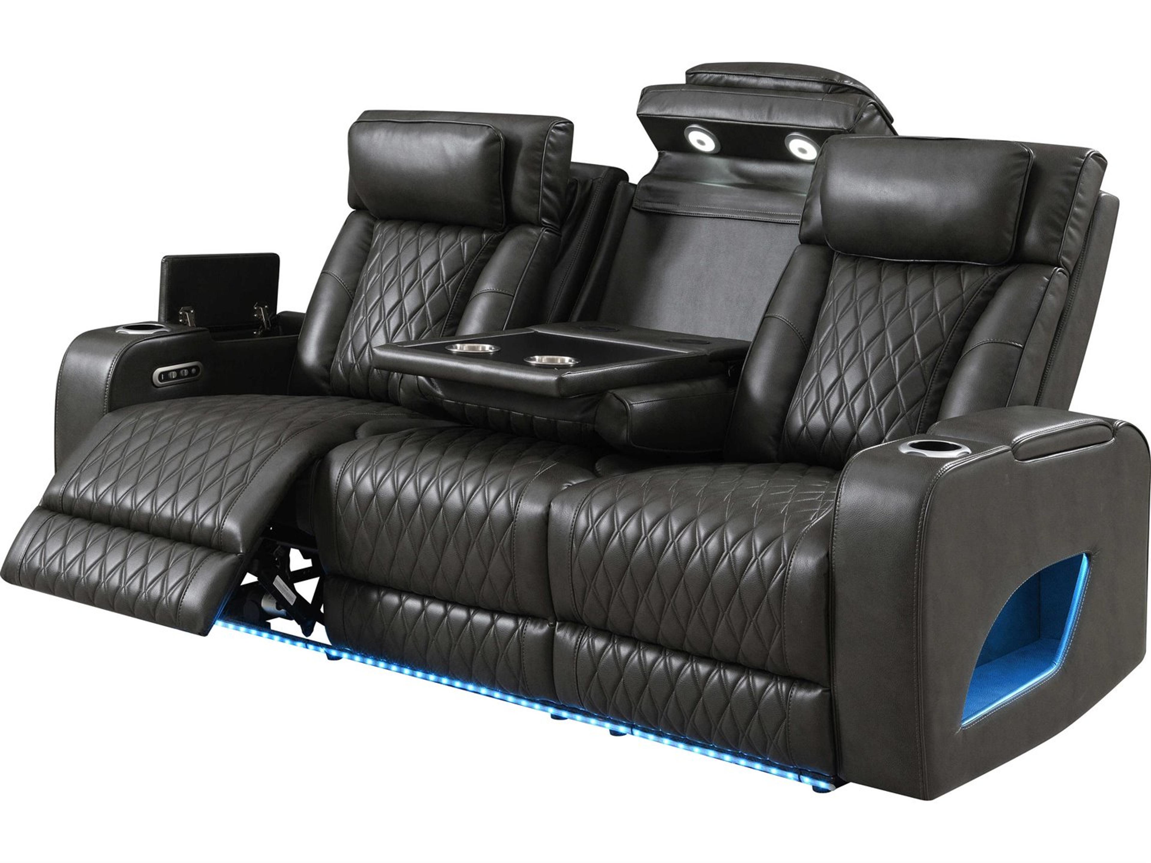 Taddeo Dark Gray Synthetic Leather Black Faux Sofa