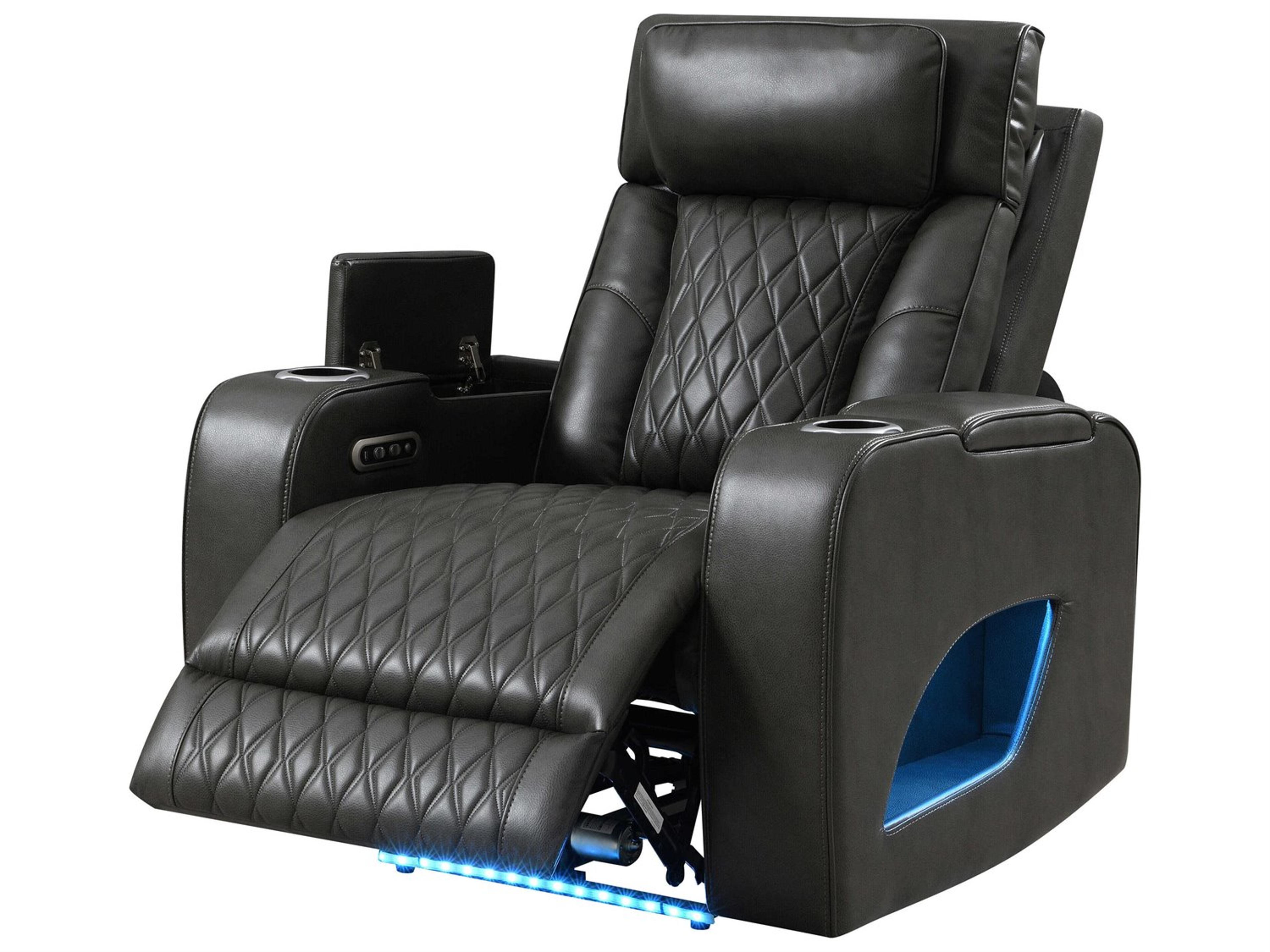 Taddeo Dark Gray Synthetic Leather Black Faux Recliner