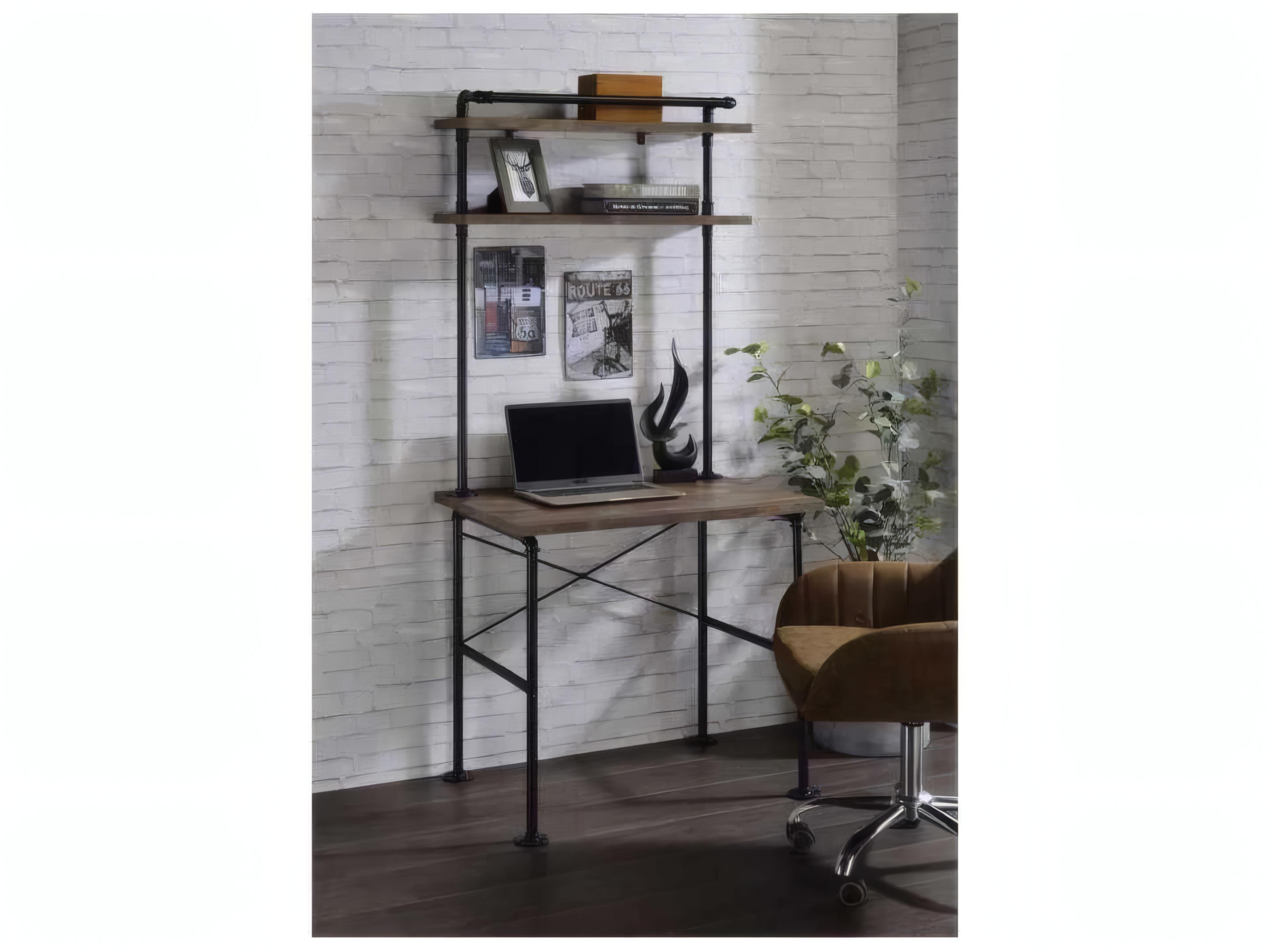 Acme Furniture Rustic Oak Black Writing Desk