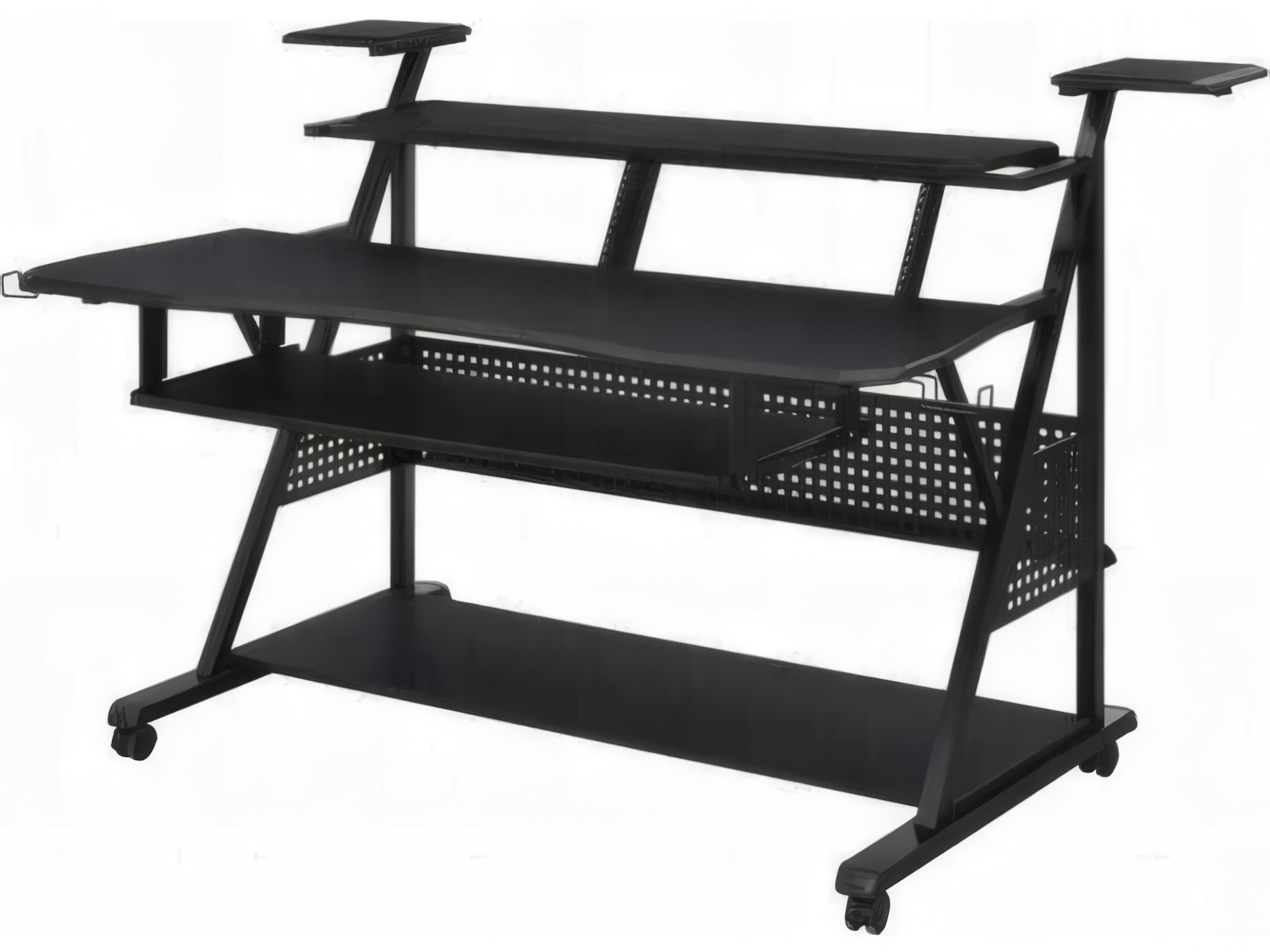 Willow Music Desk with Keyboard Tray and Speaker Shelves Black Finish