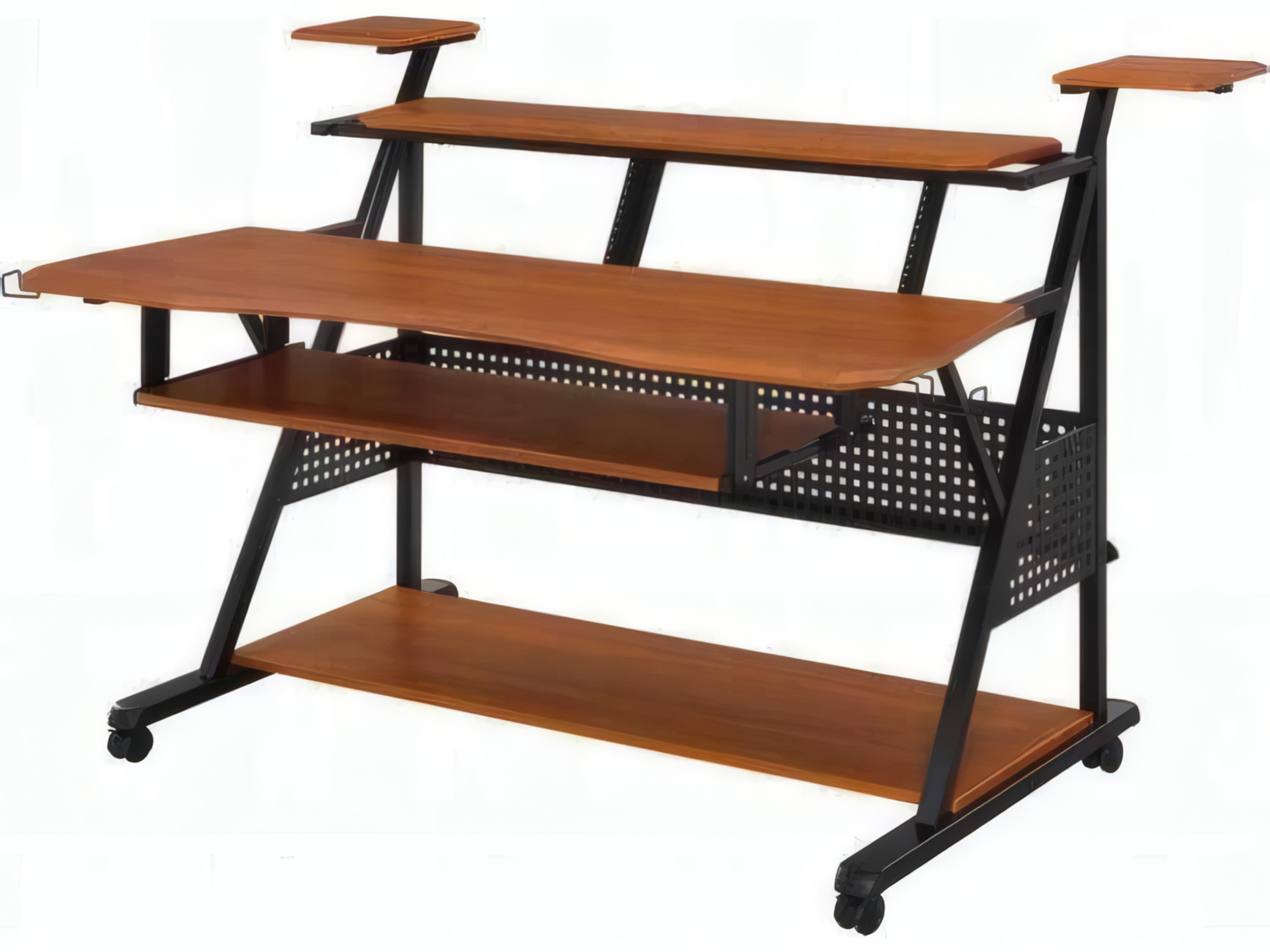 Willow Music Desk with Keyboard Tray and Speaker Shelves Cherry Black