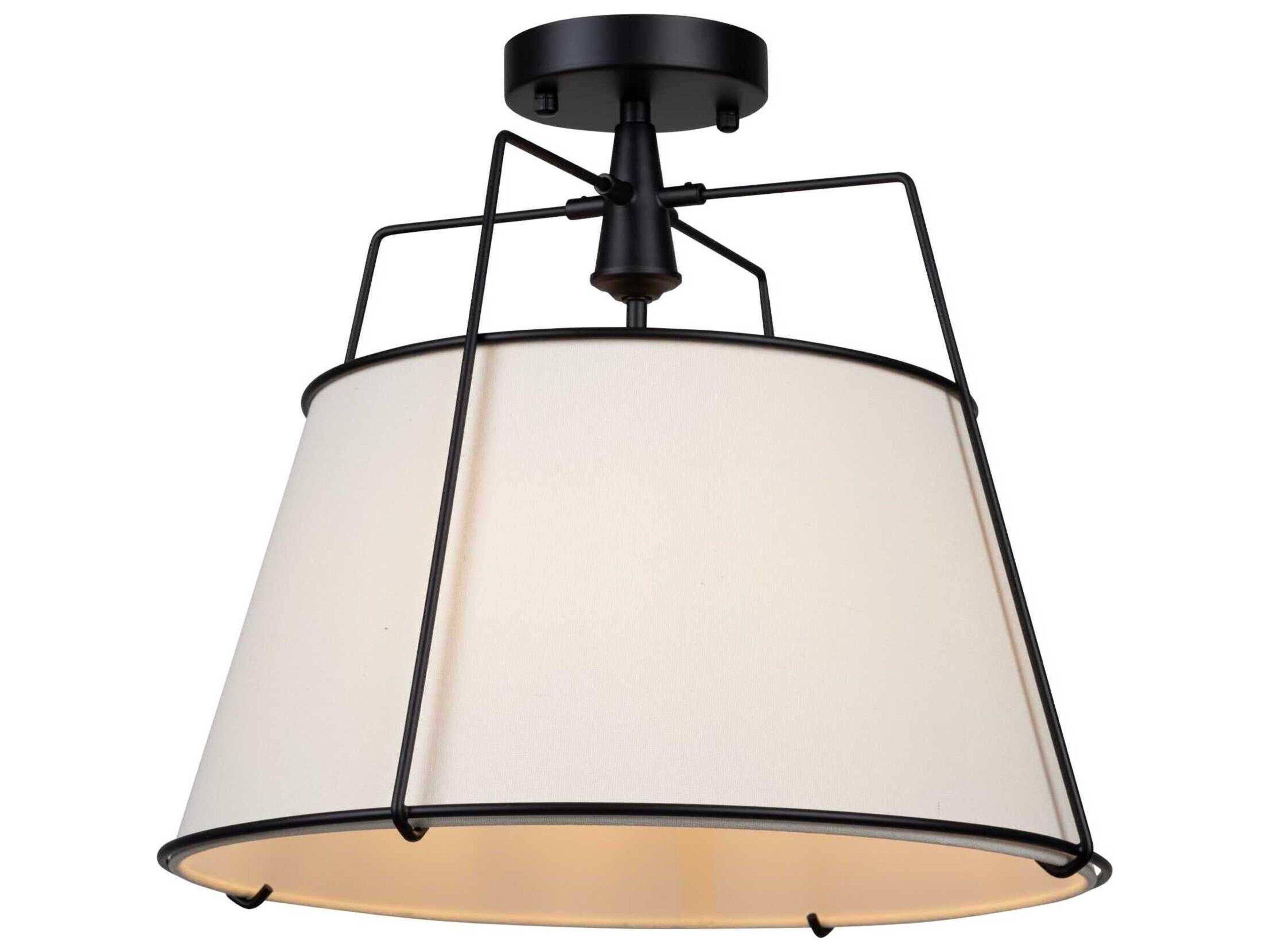 Pullman Black Semi Flush Mount Ceiling Light with Linen Shade