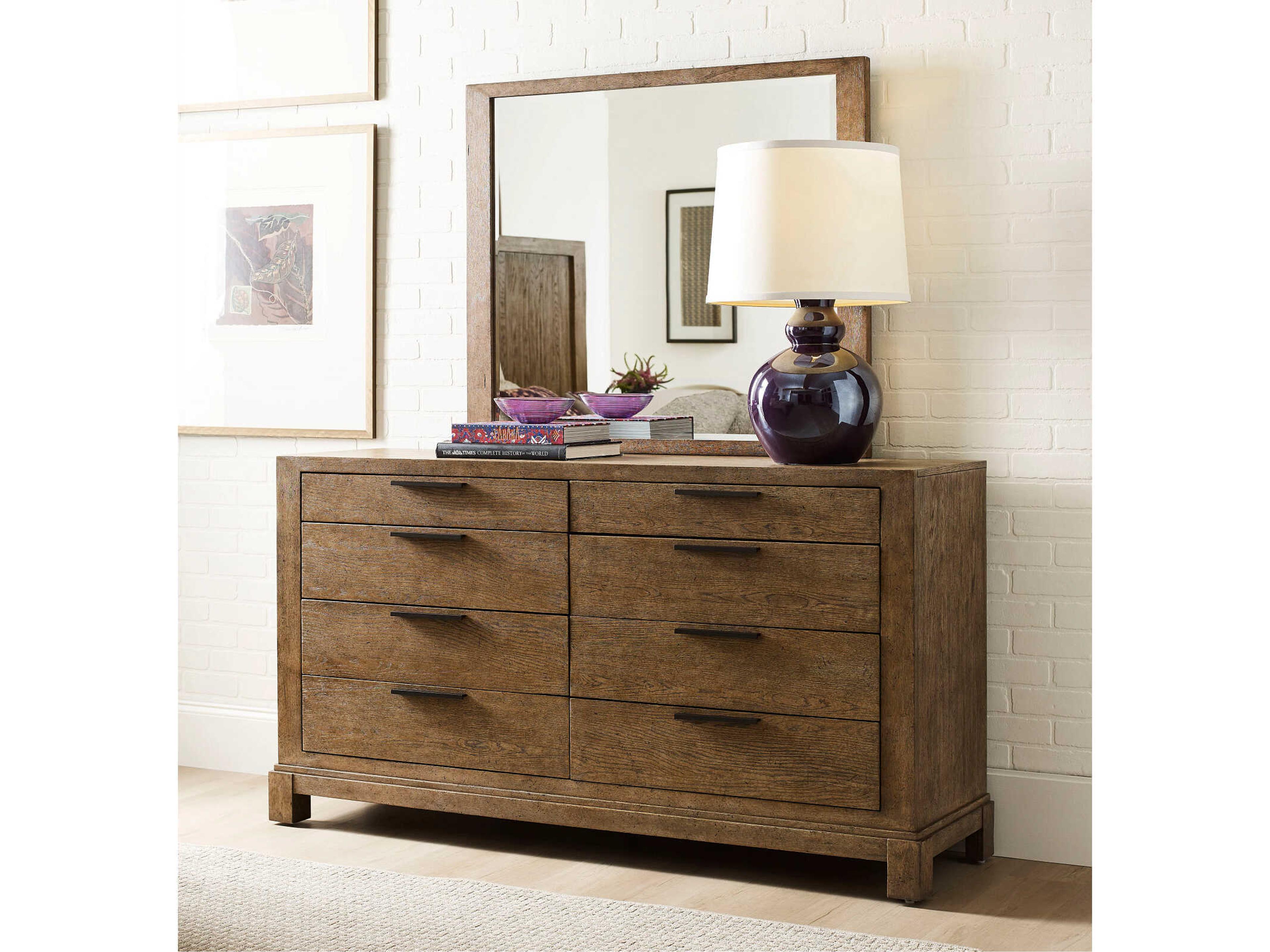 Skyline Brown Hardwood Double Dresser with Mirror