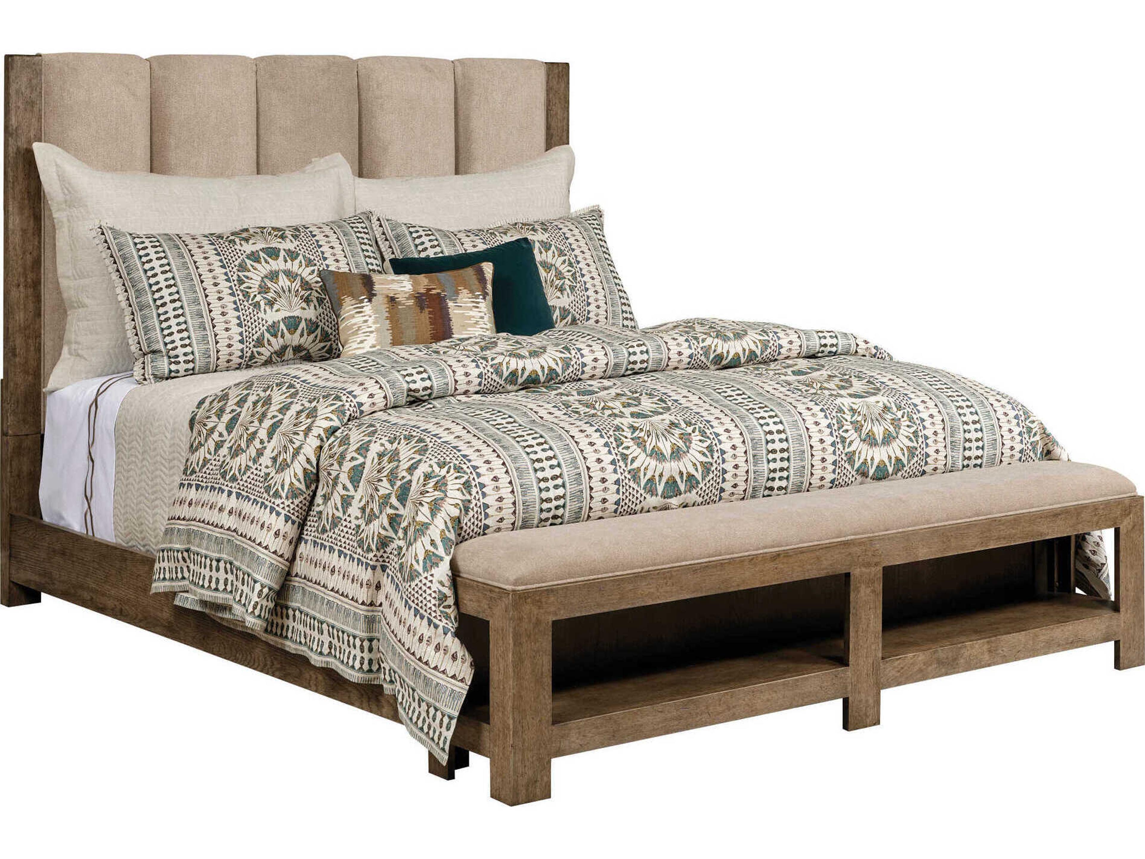 Skyline Meadowood Smoke Brown Hardwood Upholstered Queen Panel Bed