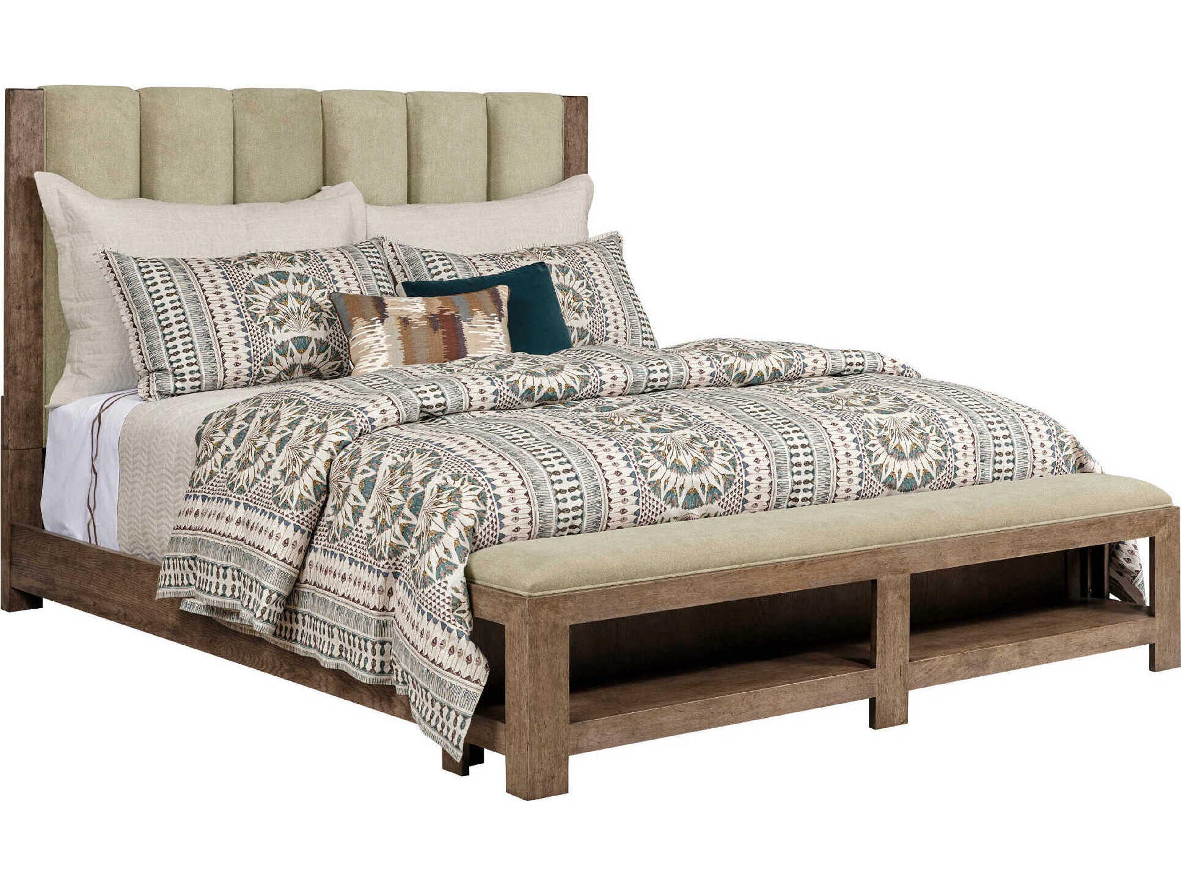 Skyline Meadowood Smoke Brown Hardwood Upholstered California King Panel Bed
