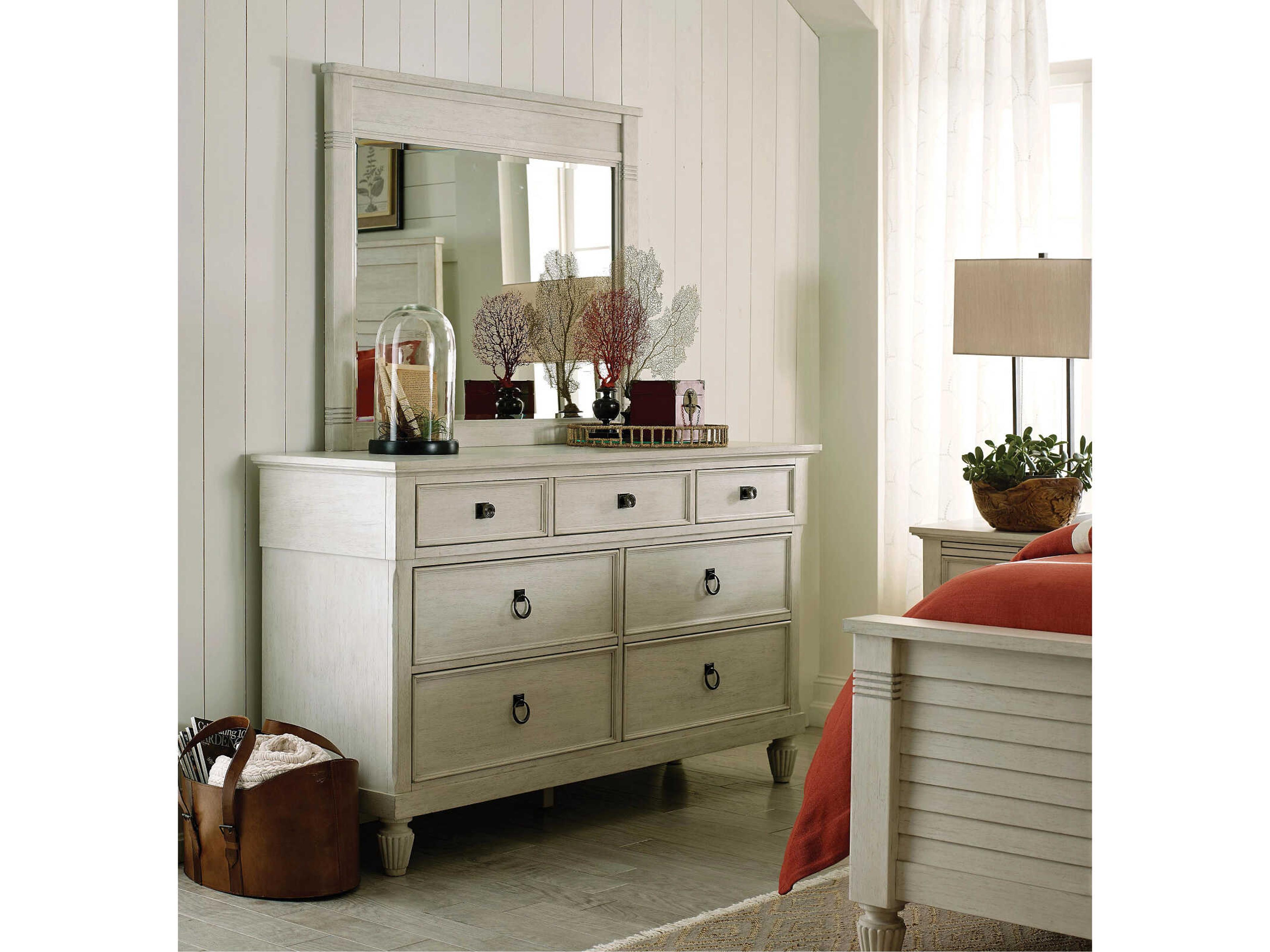 Grand Bay 7-Drawers White Hardwood Dresser with Mirror
