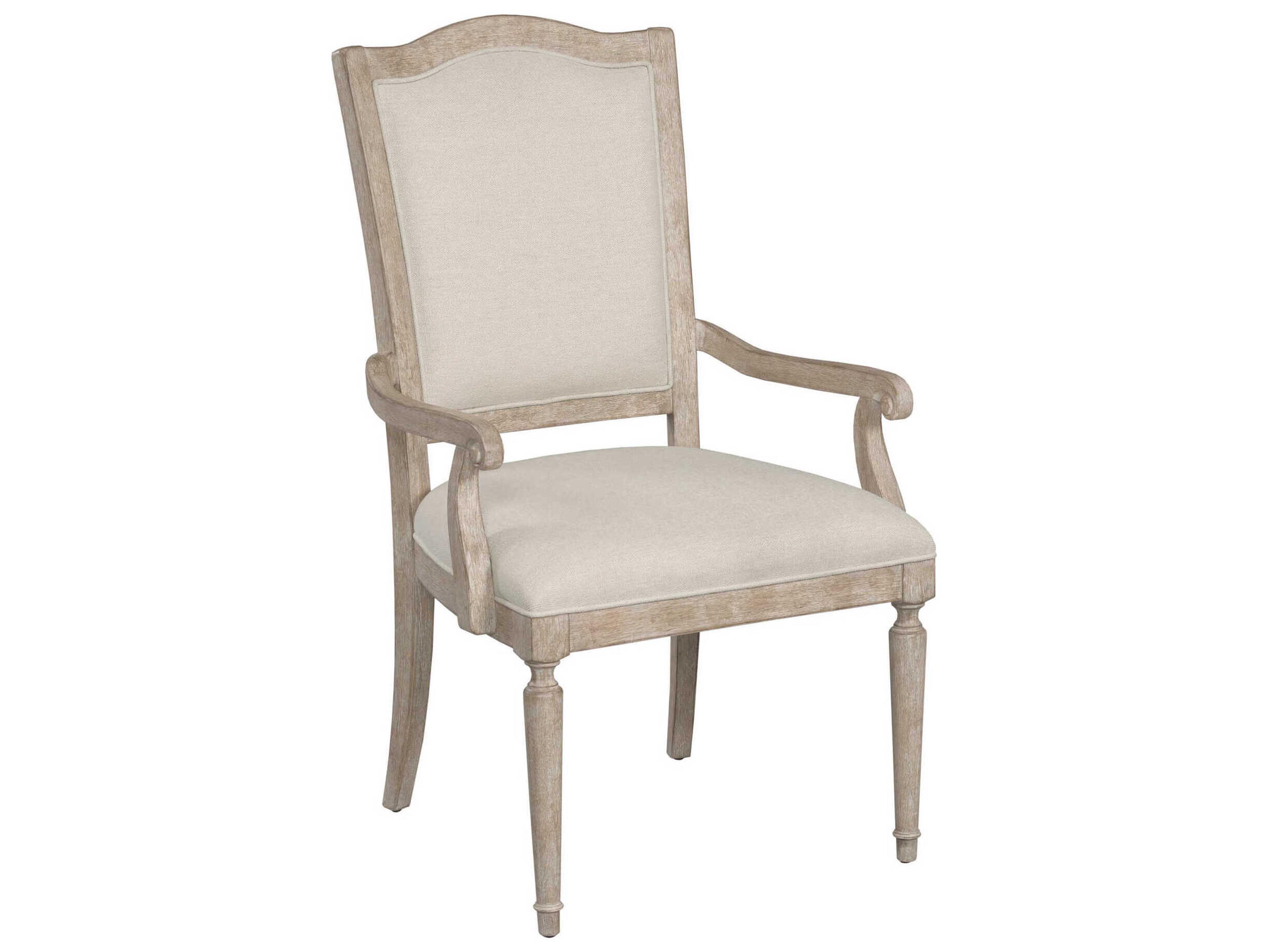 Cambric Daniella Oak Wood Beige Upholstered Arm Dining Chair