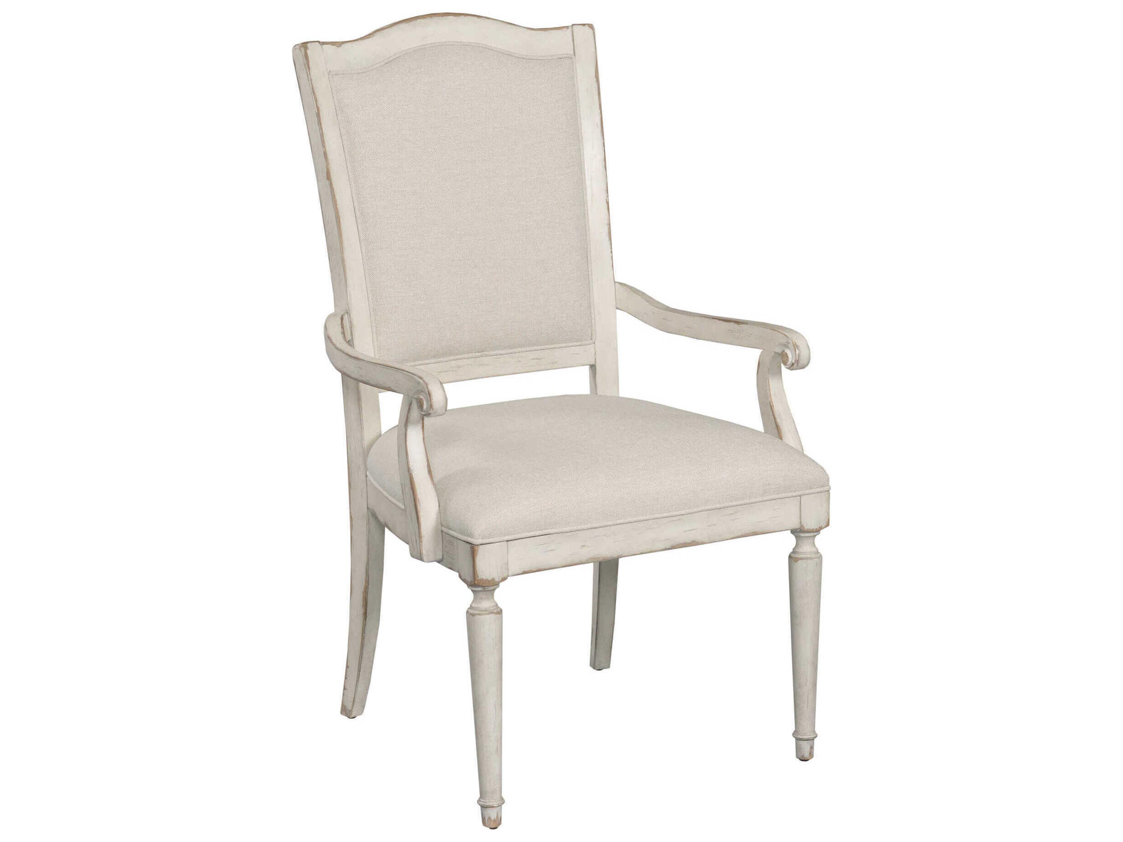 Cambric Daniella Oak Wood White Upholstered Arm Dining Chair