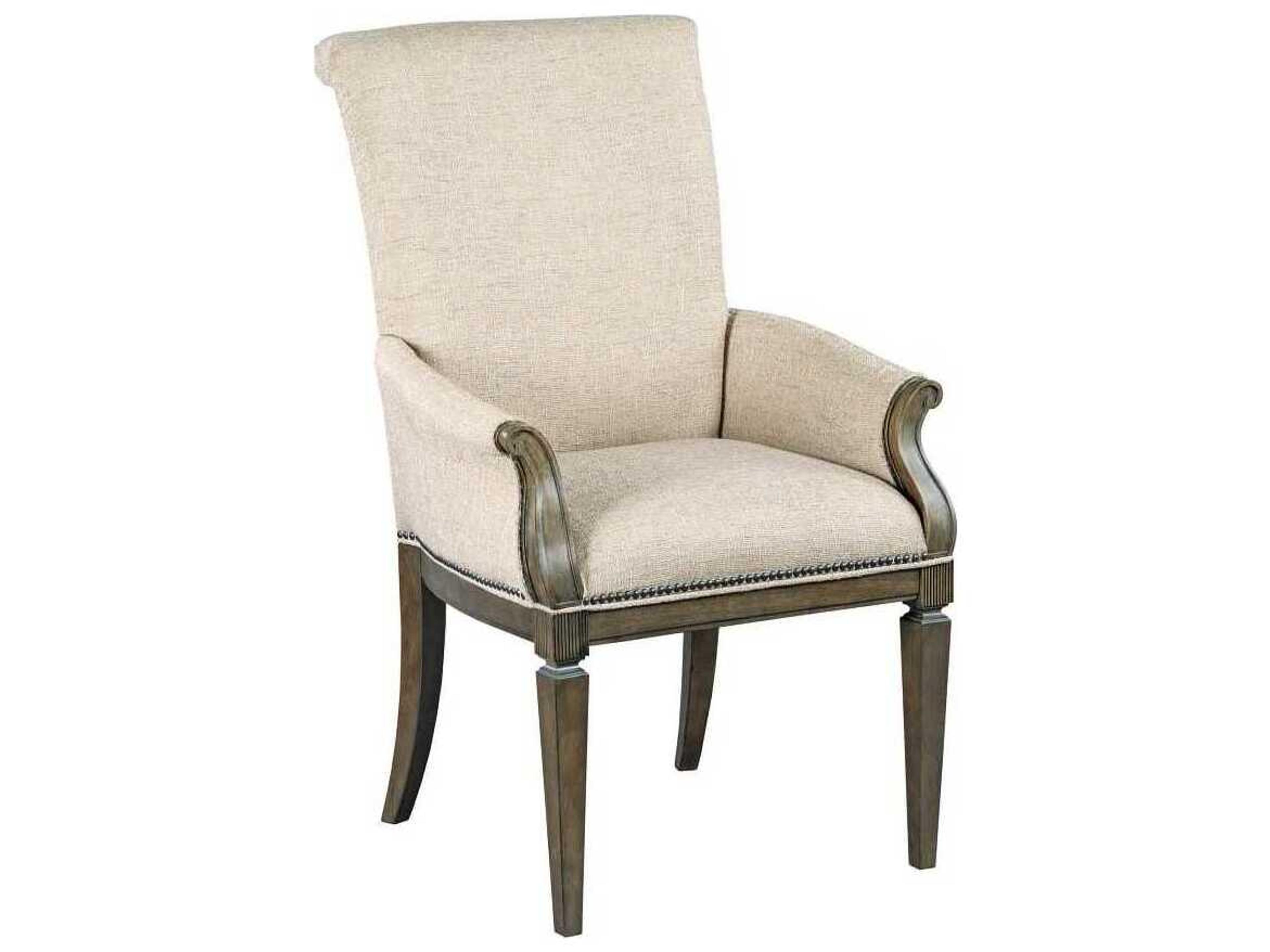 Savona Camille Elm Wood Beige Upholstered Arm Dining Chair