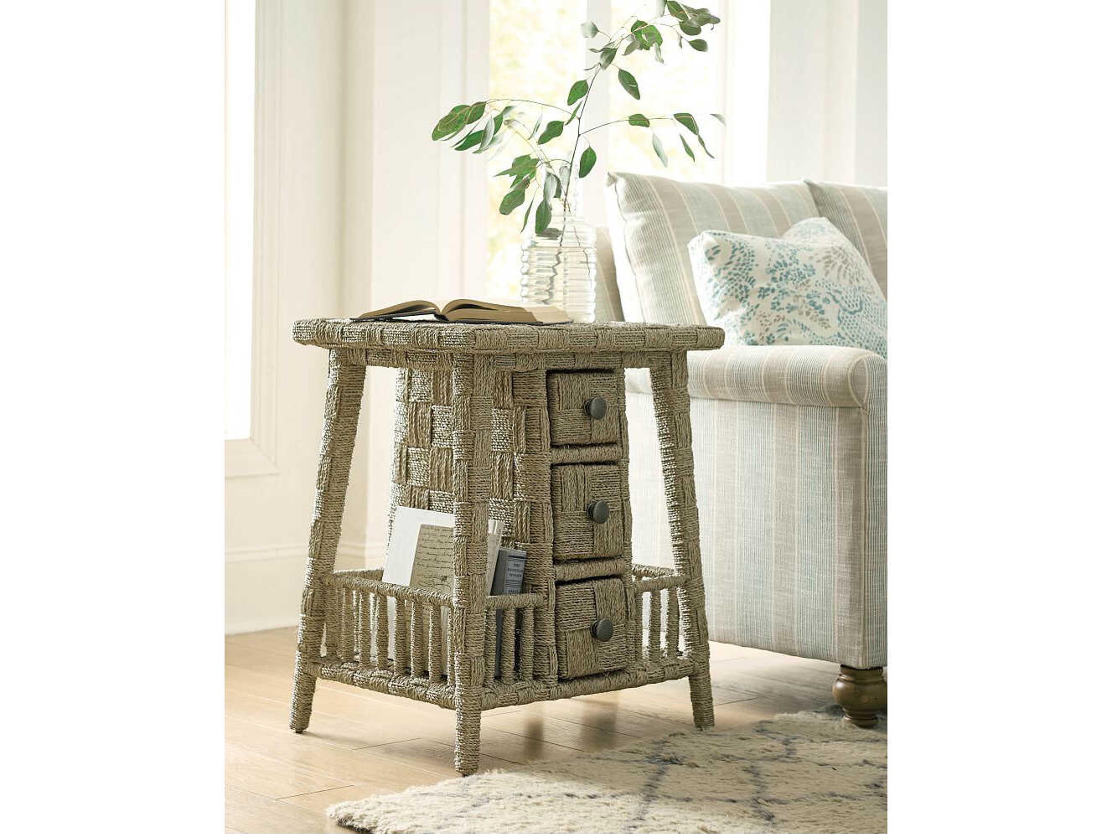 American Drew Litchfield Carolina Rectangular Wicker Tinted Natural End Table