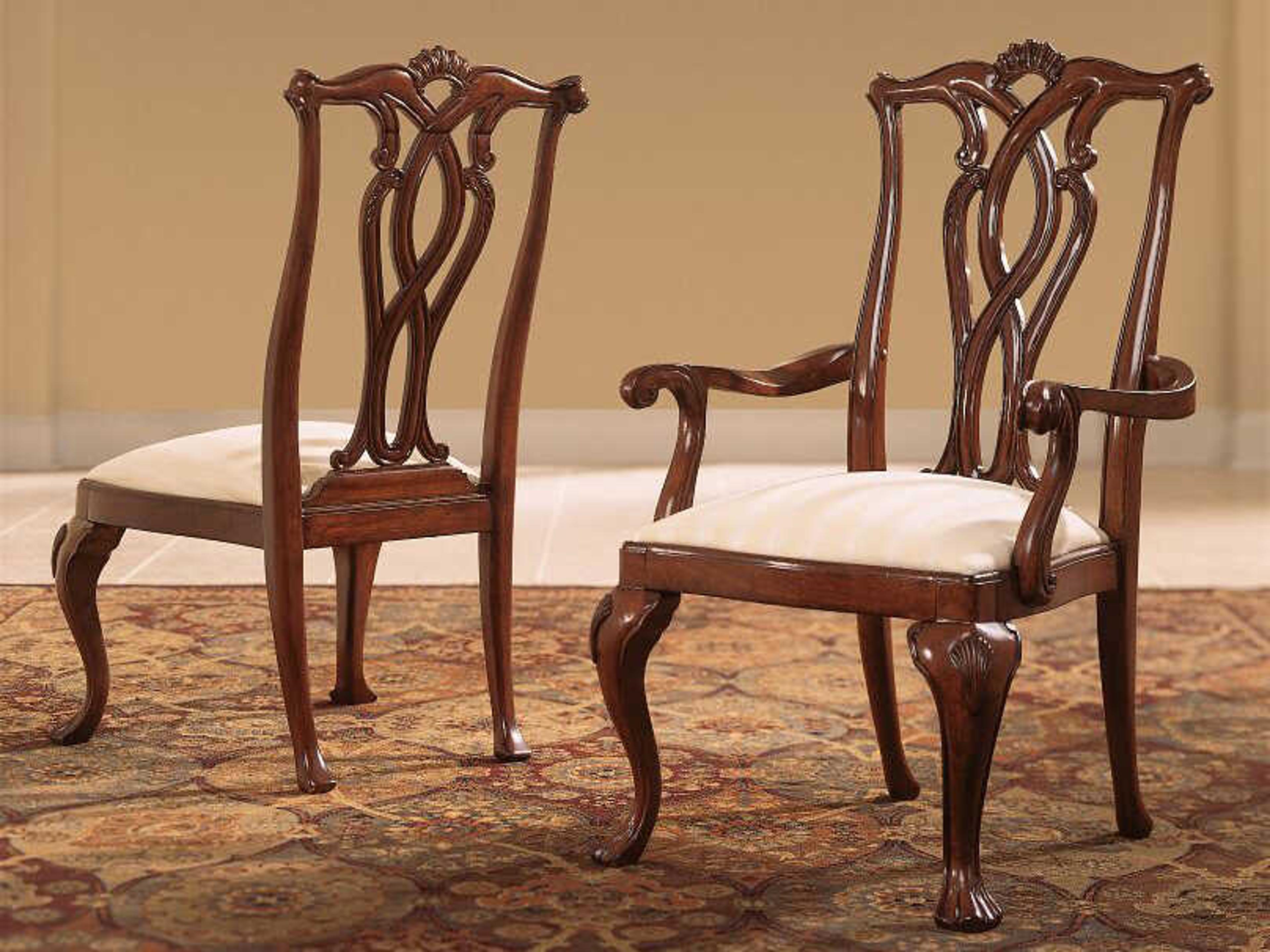 American Drew Cherry Grove Wood Upholstered Arm Dining Chair