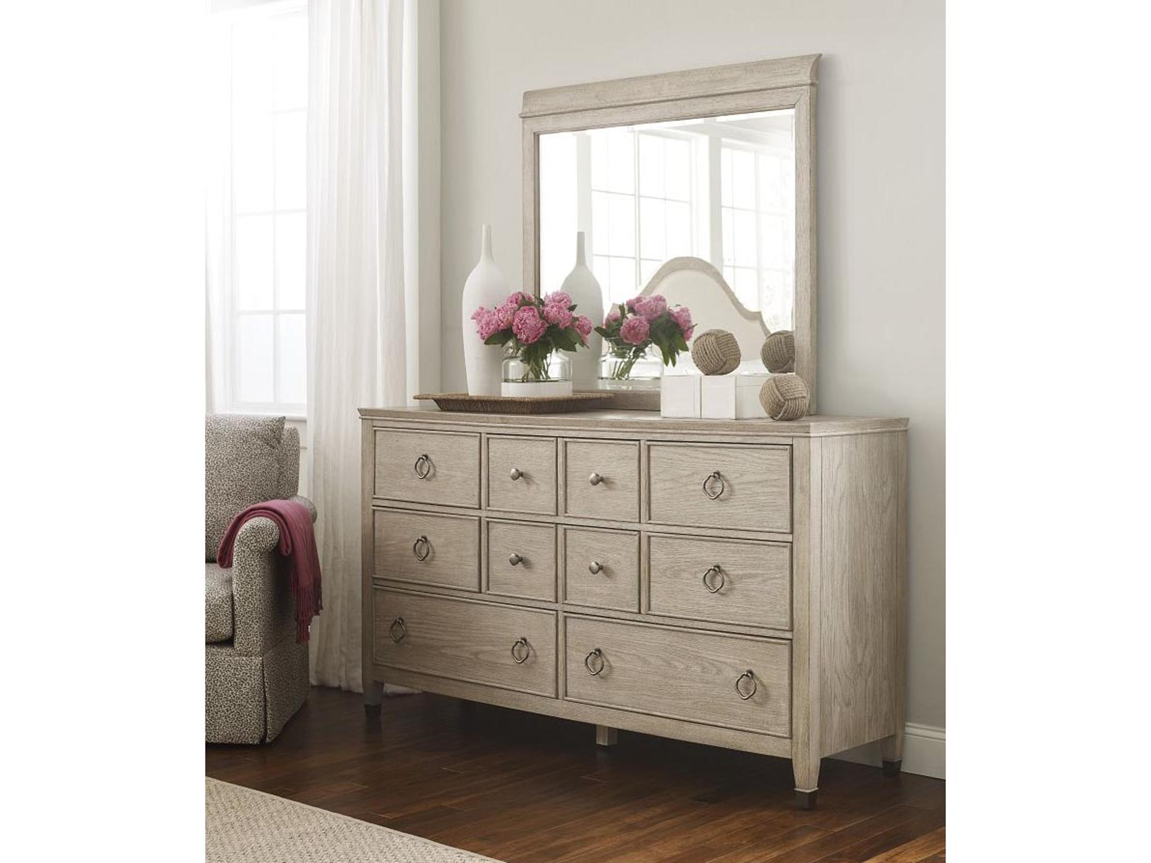 Vista Beige Hardwood Double Dresser with Mirror
