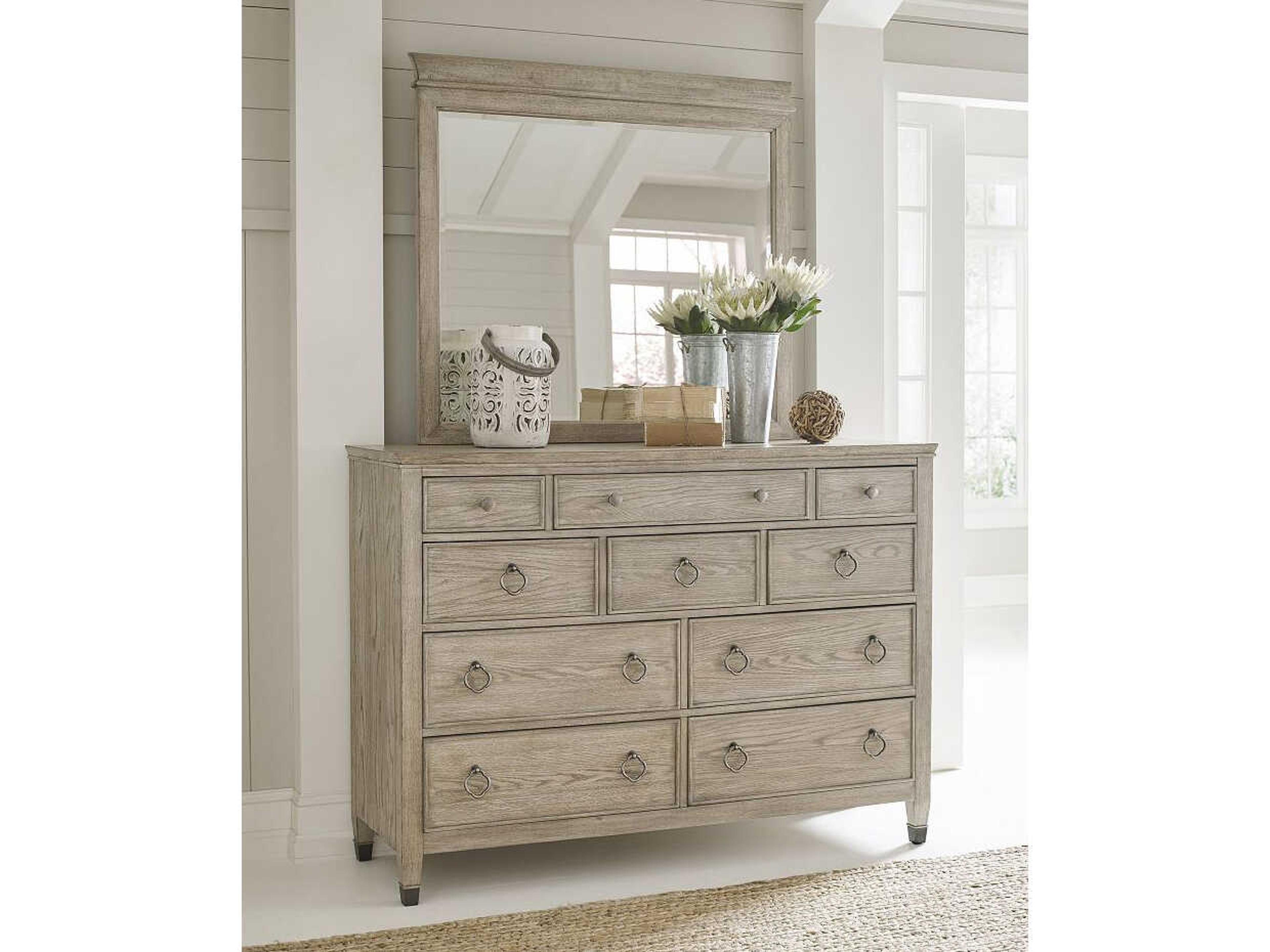 Vista Beige Hardwood Double Dresser with Mirror