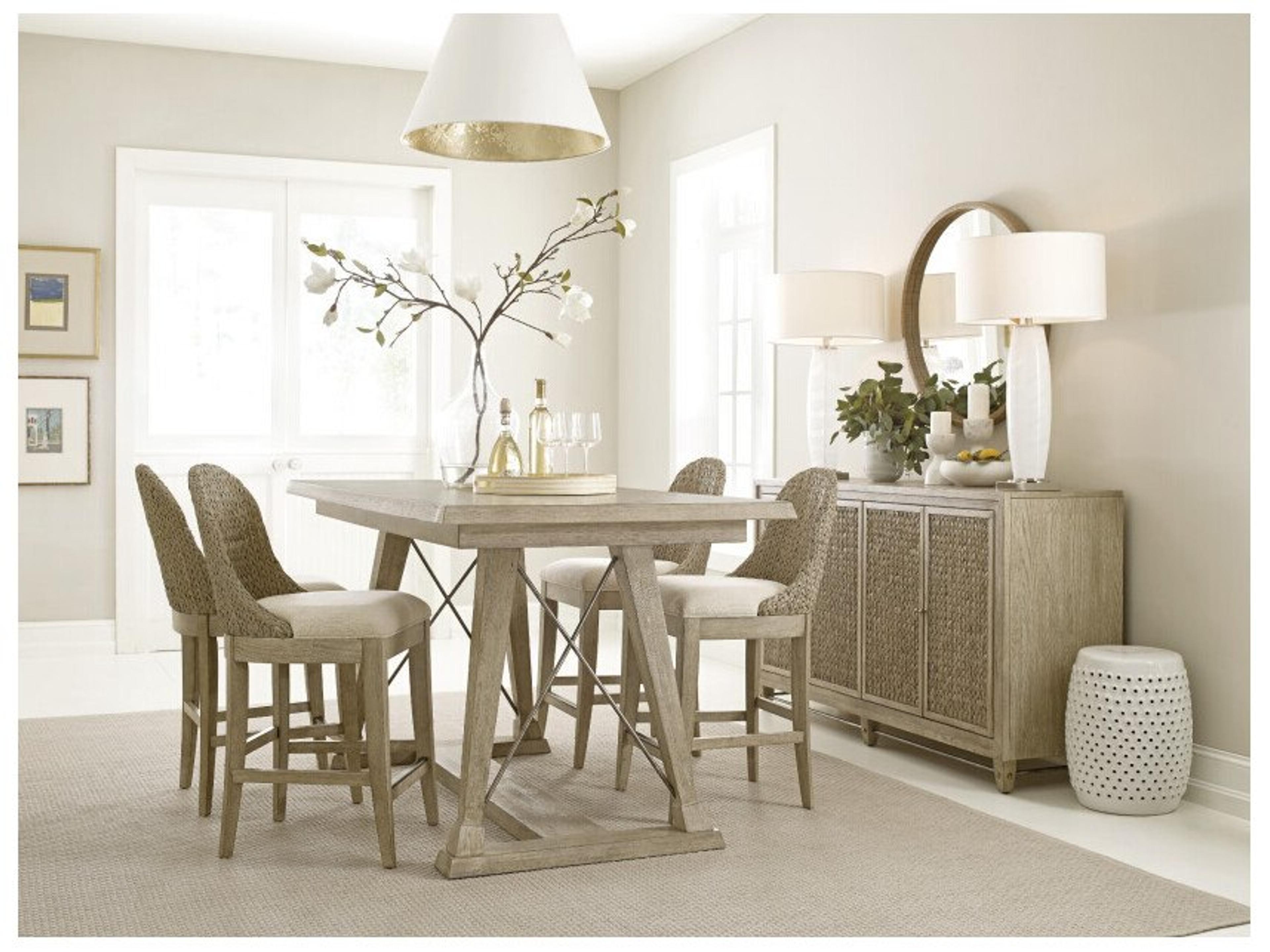 American Drew Vista Upholstered Oak Wood Table Stool