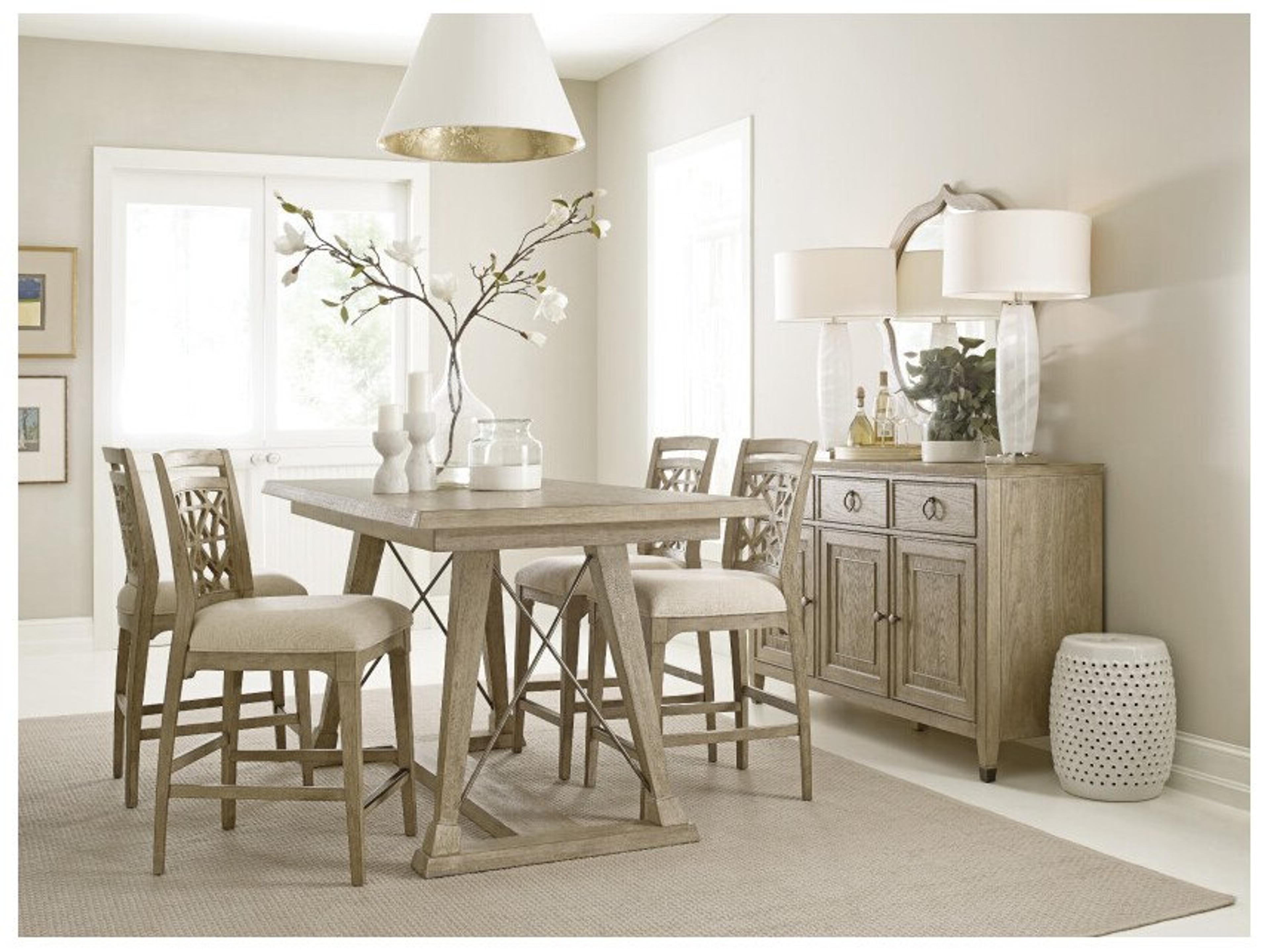 American Drew Vista Upholstered Oak Wood Table Stool